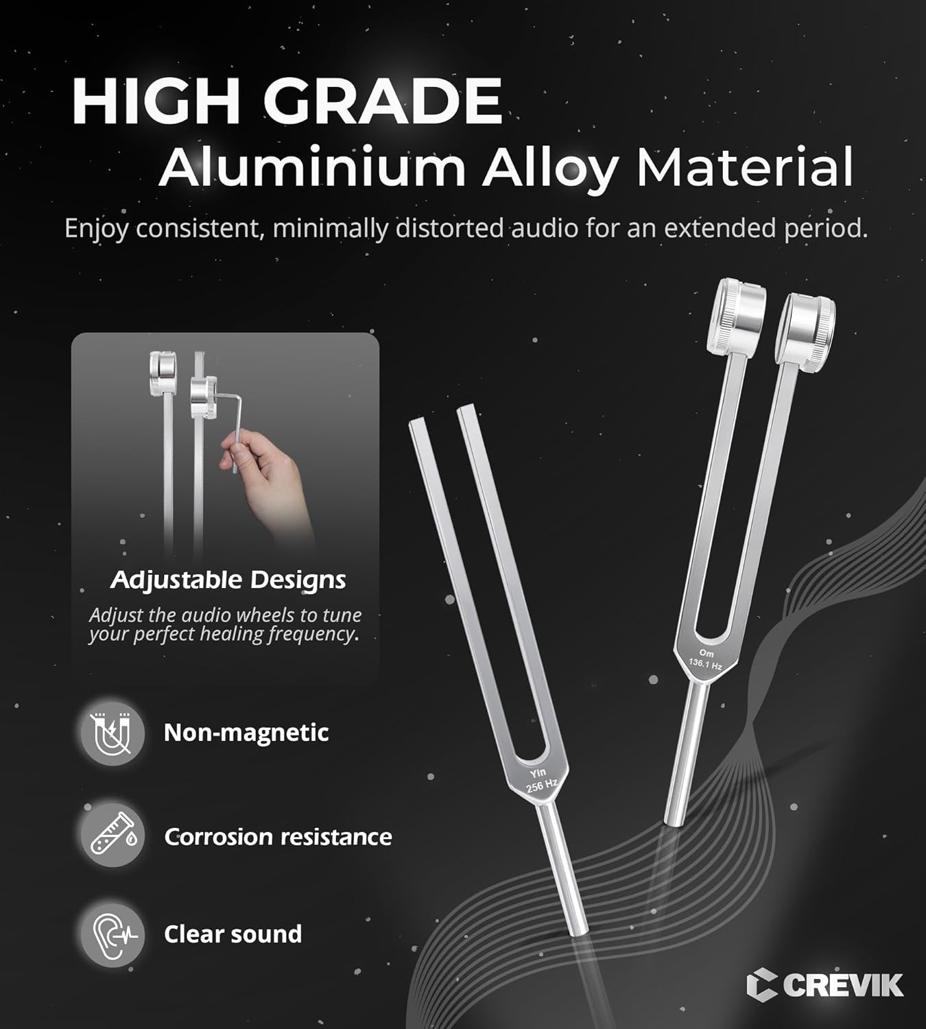 Tuning Forks for Healing Set - 128Hz, 136.1Hz, 256Hz, 384Hz Weighted & Unweighted Tuning Fork Kit for Starters & Beginners - Sound Therapy Instruments for Meditation & Yoga in Pouch - Image 6