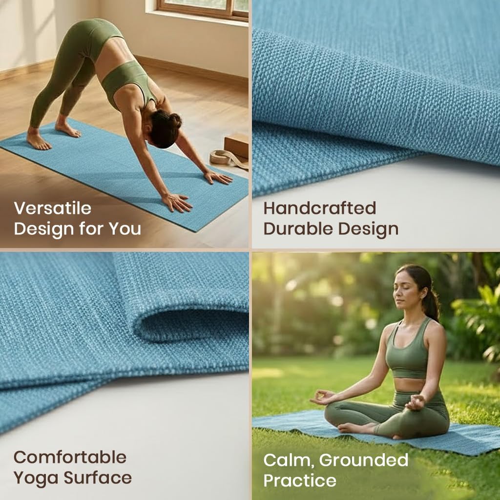 LFH Home Handmade Cotton Yoga Mat Cotton Rug picnic mat For Exercise, Workout, Fitness - Perfect Heavy Quality Eco Friendly Natural Cotton Woven Reversible Yoga Mats for Men & Women - 72x26 Inch. - Image 7