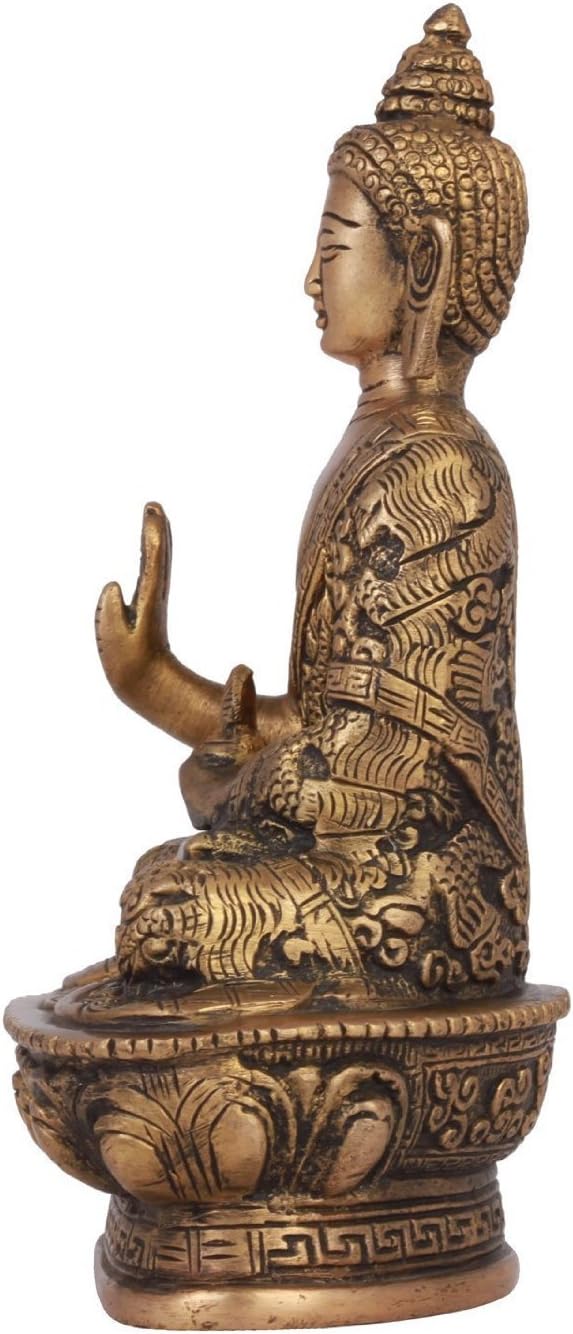 Blessing Buddha Idol (7 Inch Tall), Hand Crafted Lifestory Buddha Statue, Fine Carving, Antique Brass Sculpture, Vintage Decorative, Valuable Collection, Rustic Finish - Image 3