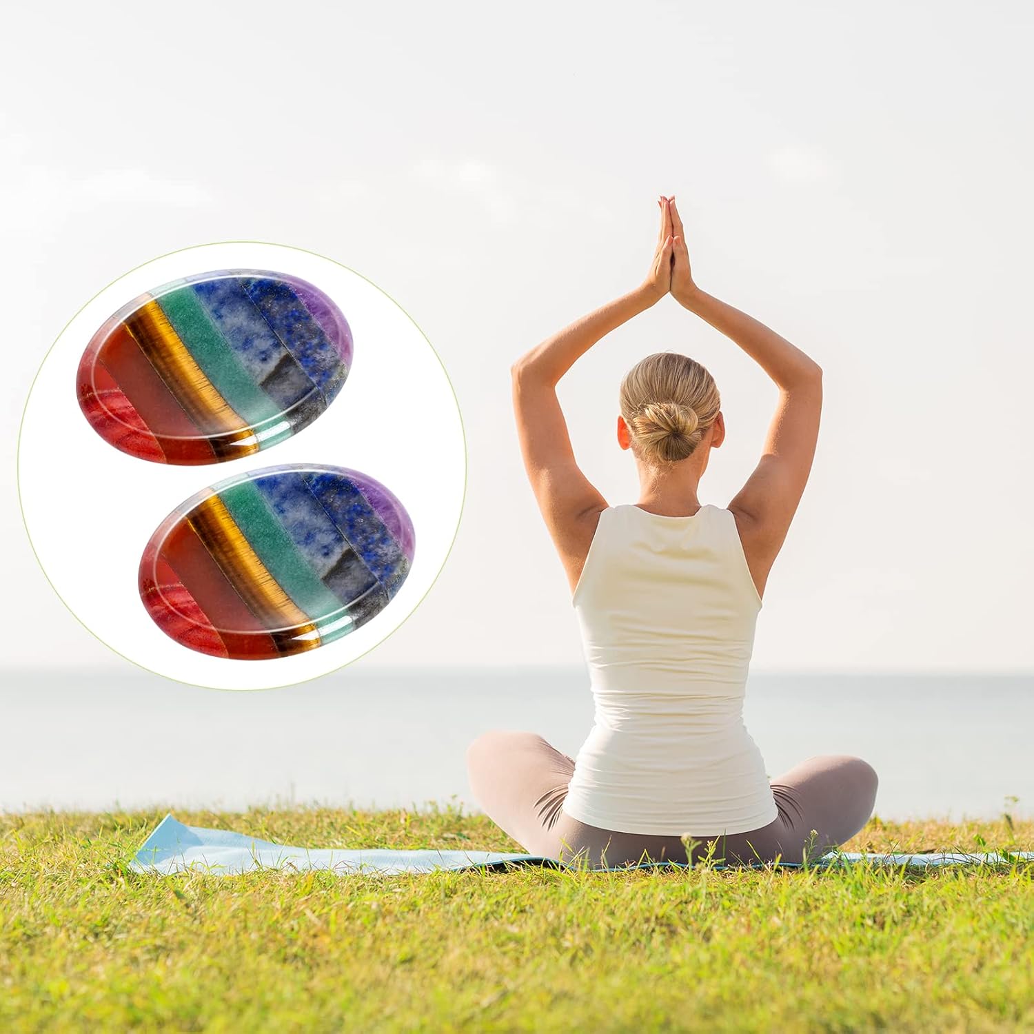 Marrywindix 2 Packs Natural Thumb Worry Stone Set 7 Chakra Crystals Healing Stones for Anxiety Stress Relief Meditation Crystal Therapy - Image 6