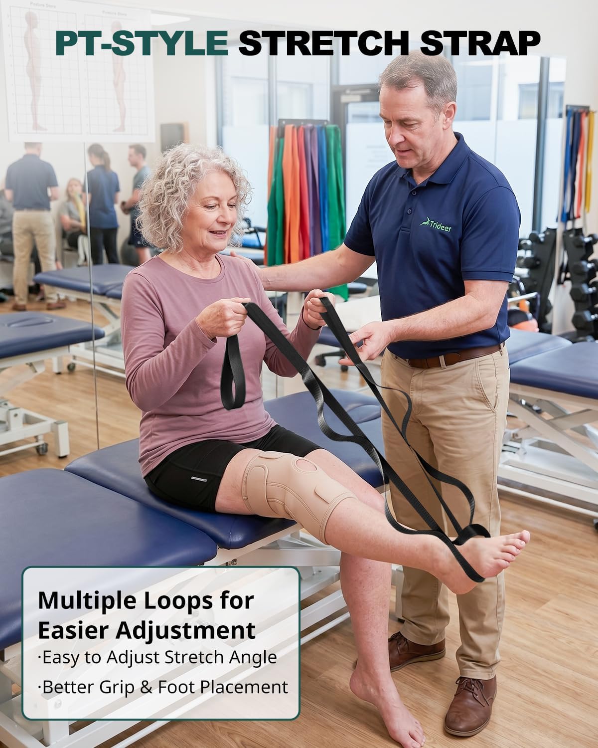 Trideer Non-Elastic Stretching Strap with Loops for Physical Therapy & Rehab, Knee Hip Leg ROM Post-Surgery, Yoga Strap for Stretching, Leg Lifter Strap Mobility Aid, Hamstring Calf Back - Image 2