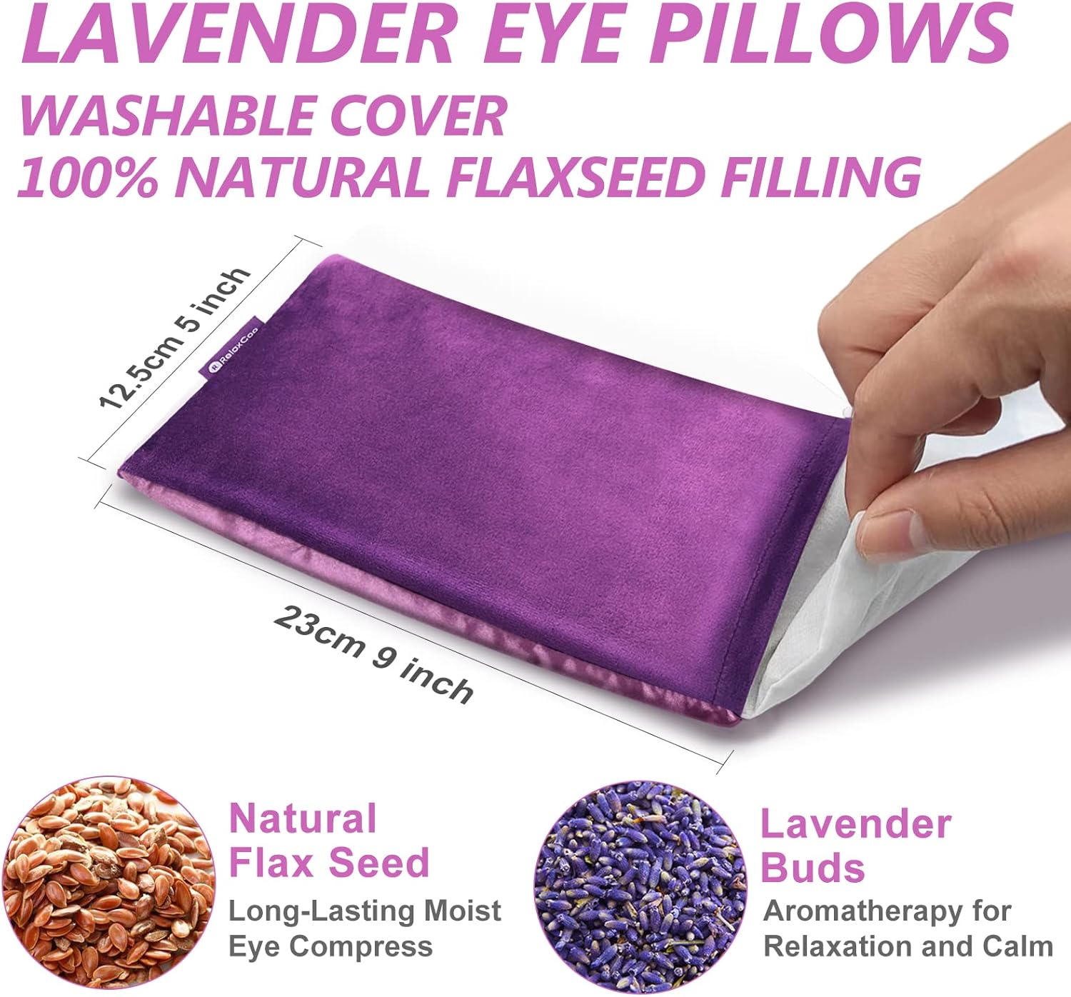 RelaxCoo Lavender Eye Pillow for Relaxation, Yoga, Sleeping, Weighted Eye Mask Heated for Headache, Sinus, Dry Eyes Relief, Moist Heat Eye Compress, Meditation Accessories with Aromatherapy, Pack of 2 - Image 3