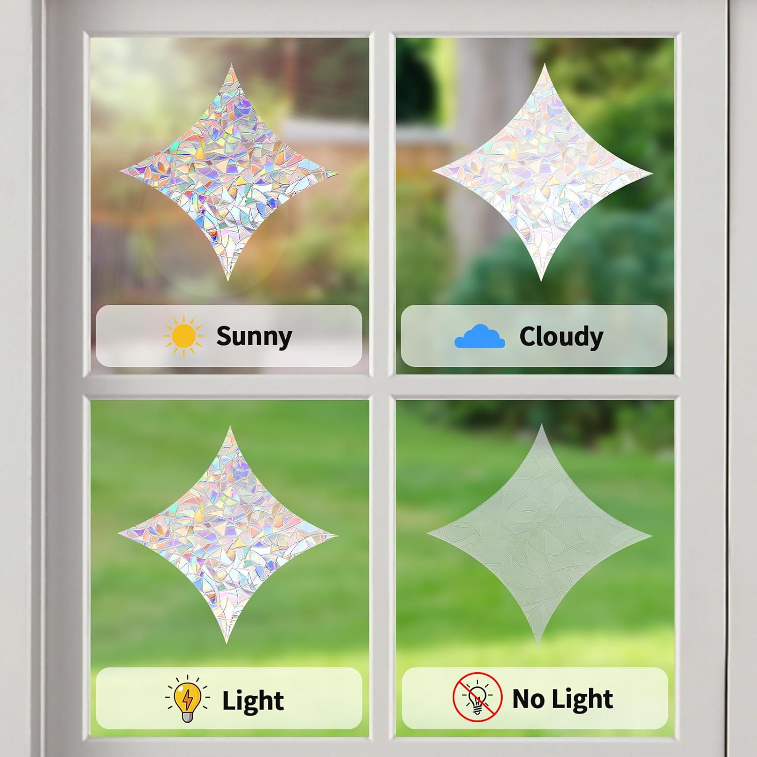 Window Decals to Prevent Birds Strikes, DELLAN 42 Anti-Collision Rainbow Window Clings, Bird Deflectors Stickers for Glass Windows (StarRound) - Image 6