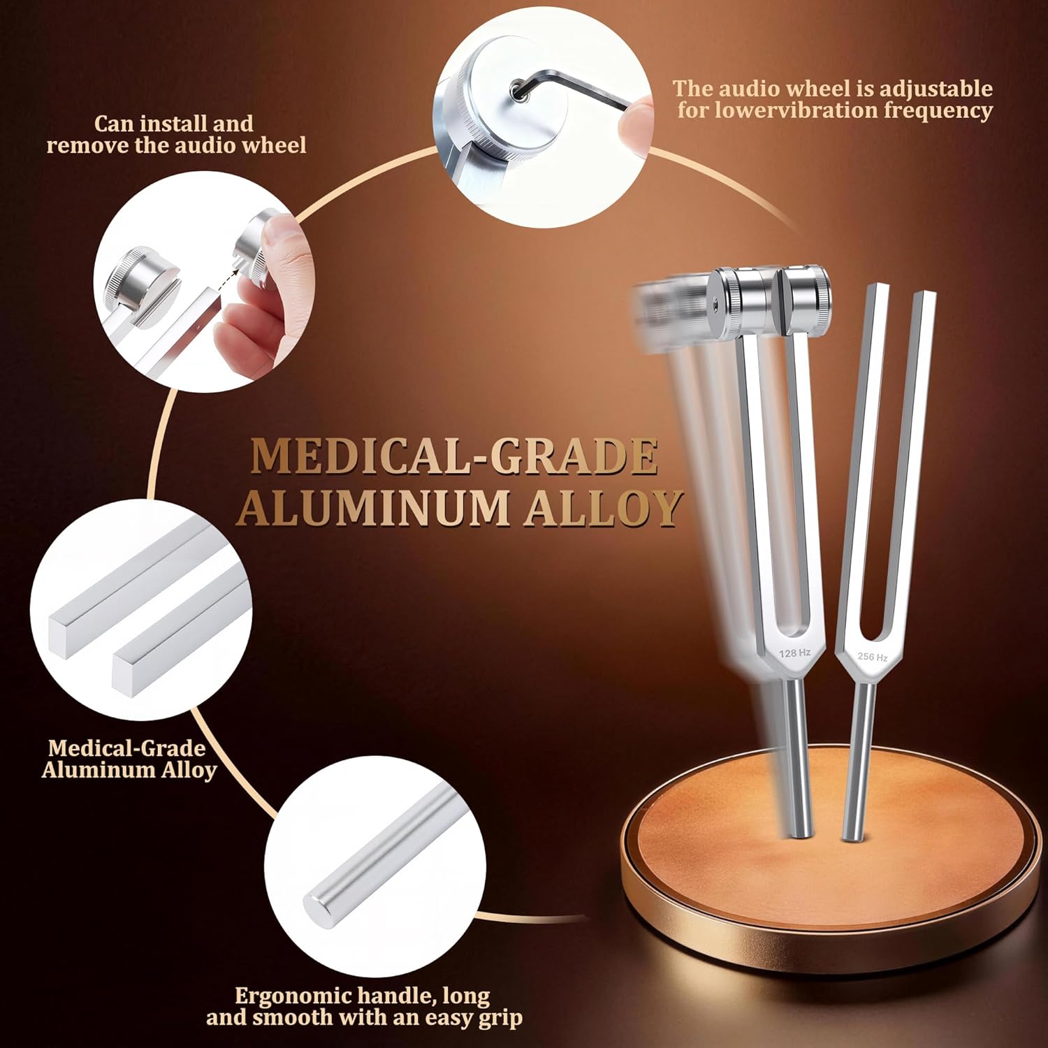 Tuning Forks for Healing Set - 128Hz 136.1Hz 256Hz 384Hz 432Hz, Weighted & Unweighted Tuning Forks with Vegan Leather Pouch & Activator, 128 Hz Tuning Fork for Chakra, Yoga, Meditation & Gift - Image 6