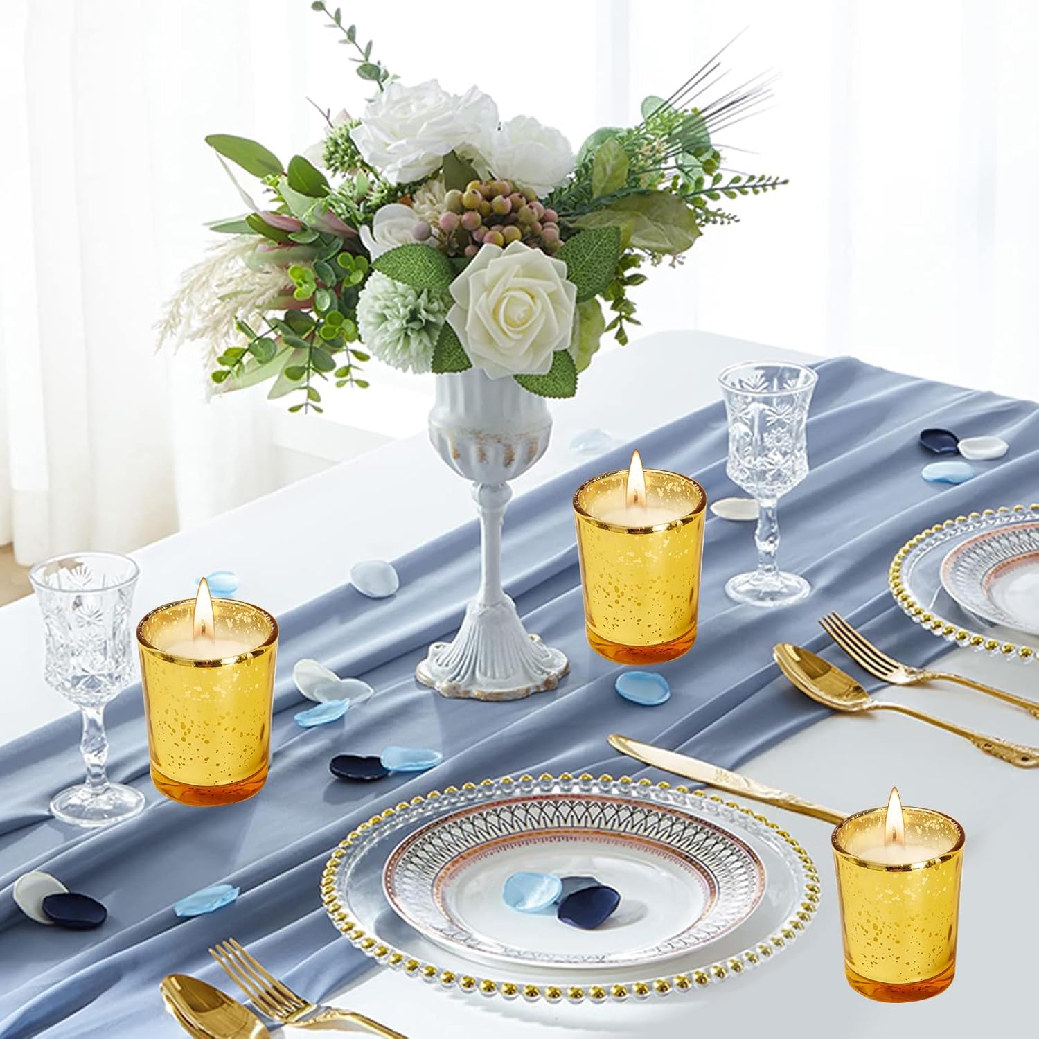 Soft Breeze 24 PCS Speckled Mercury Golden Glass Candle, Unscented Glass Votive Candle, Birthday&Wedding Decorations for Table Home,Anniversary Party Candles,Golden - Image 5