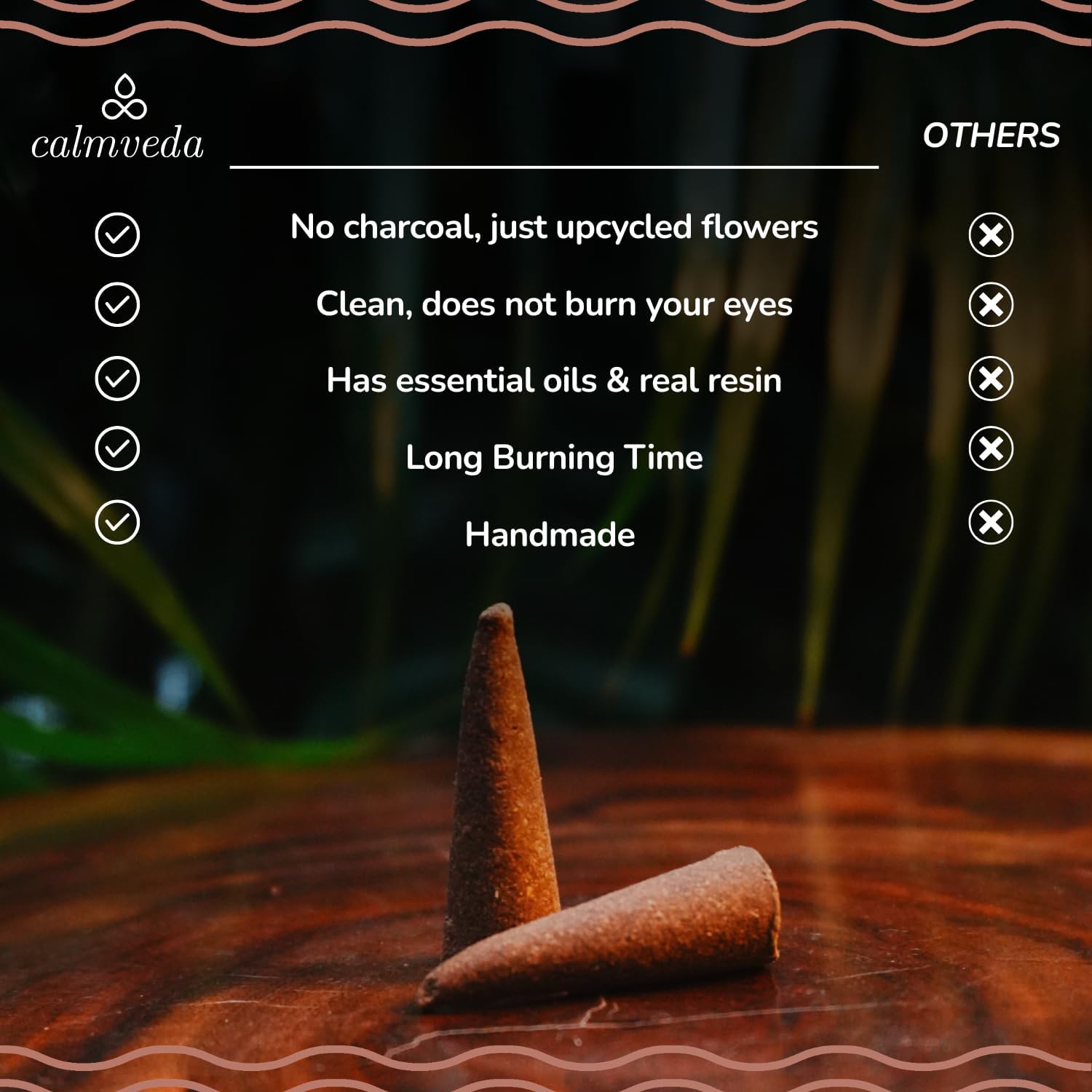 Calmveda Spiritual Incense Cones Bundle - 24 Dhoop Cones (White Sage Incense Cones & Frankincense Cones) | Charcoal-Free & Handmade from Upcycled Sacred Flowers | Energy Cleansing & Meditation Gift - Image 6