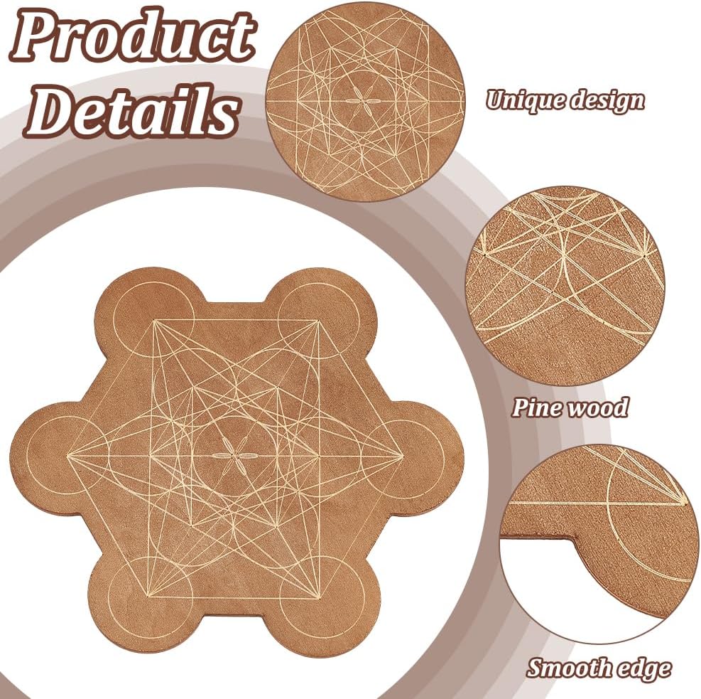 INFUNLY Crystal Grid Board - Wooden Geometry Energy Grids Board for Crystals & Stones, Decorative Coaster for Home Office & Table Decoration - Image 3