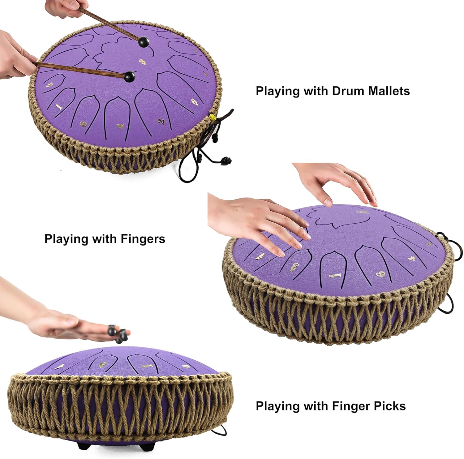 BETESINE 13-Inch 15-Note Steel Tongue Drum, C Major, Violet | Beginner set with mallets, music book, note labels and carrying bag for practice, meditation, yoga and gifting - Image 4