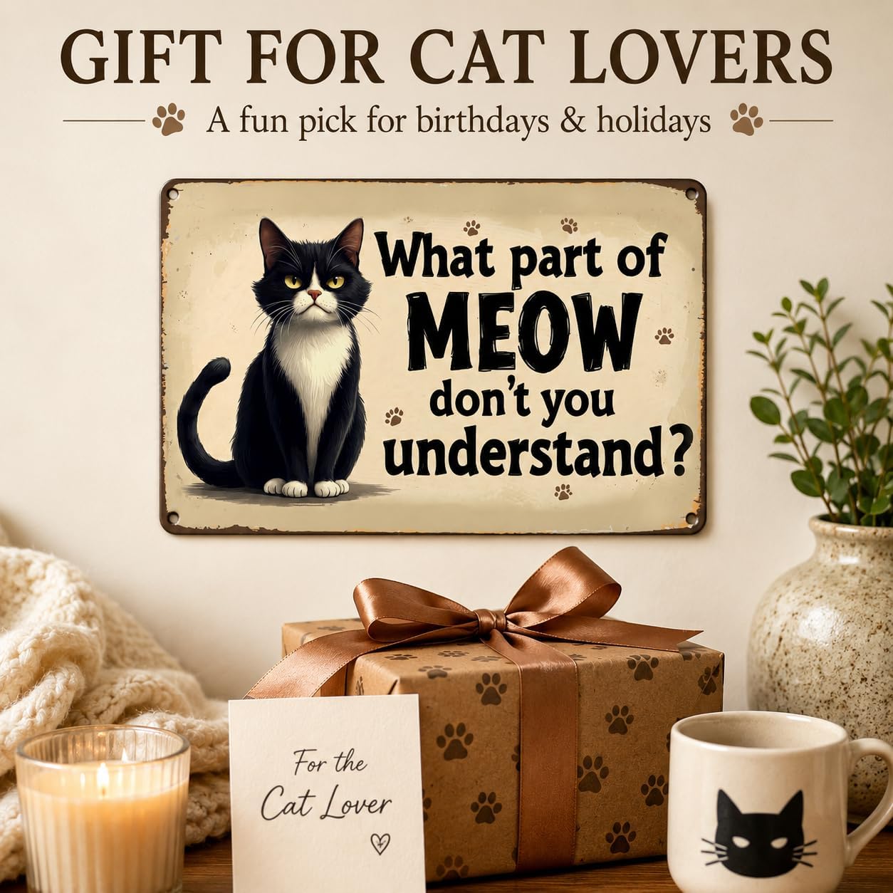 Funny Cat Metal Sign, What Part of Meow Don’t You Understand Cat Wall Decor, Cute Cat Lover Gift, Vintage Cat Tin Sign for Home Office Pet Room - Image 4