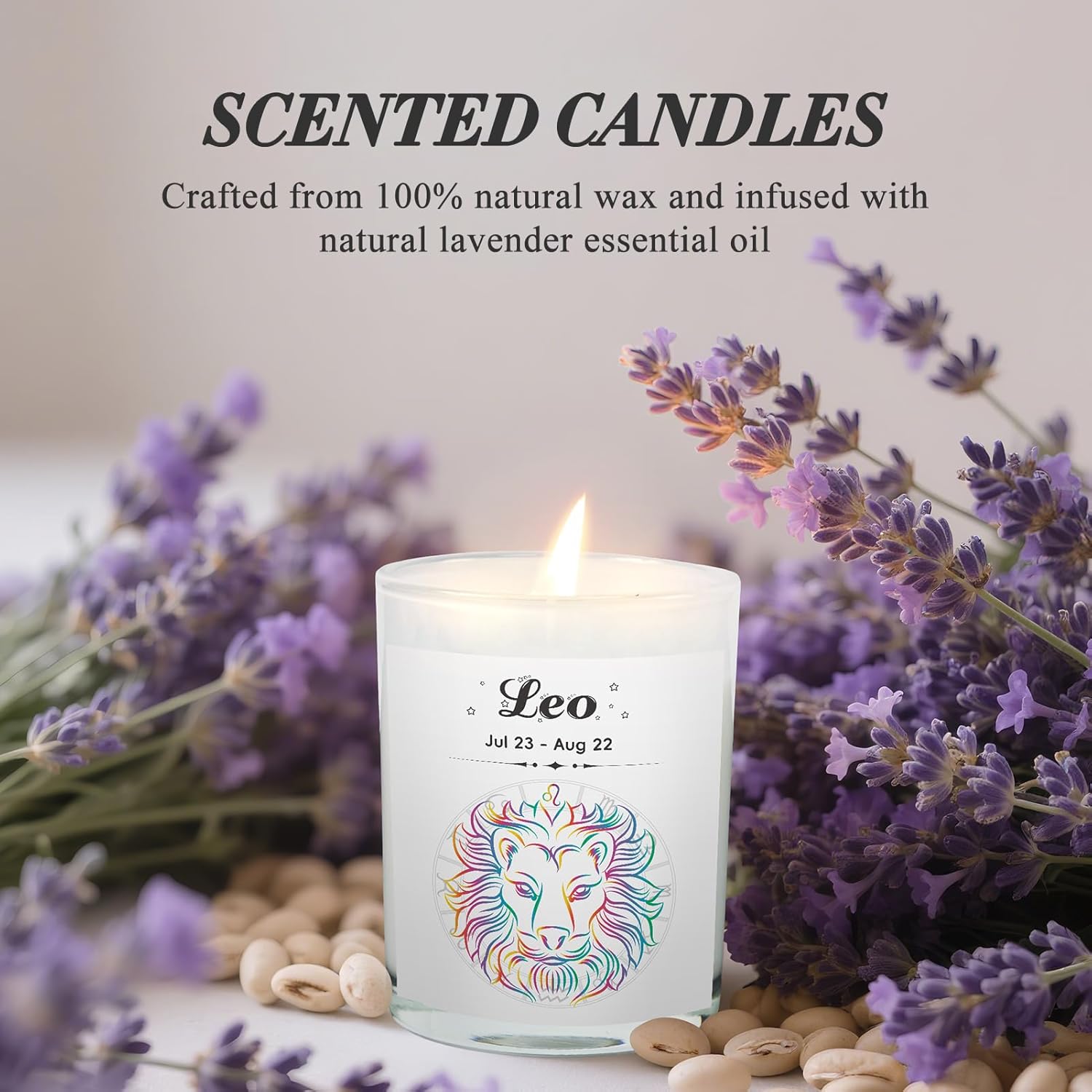 Leo Gifts for Women, Zodiac Leo Candle with Healing Crystals, Astrology Birthday Gifts for Womenr, Mom, Sister, Friends, Meditation, Yoga, Relaxation (7oz) - Image 5