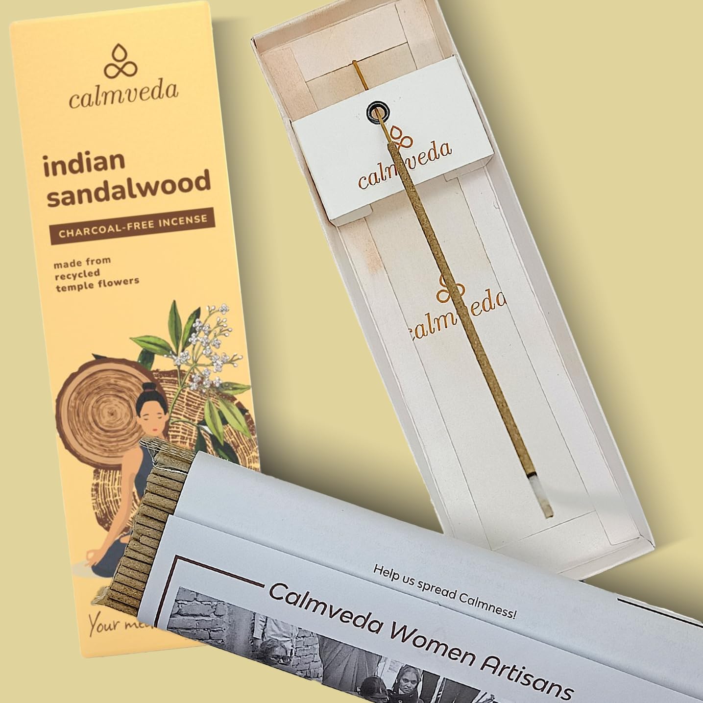 Indian Sandalwood Incense Sticks - 80 Sticks, Charcoal Free, Upcycled Flowers, All Natural, Non Toxic, Meditation & Stress Relief - Image 4