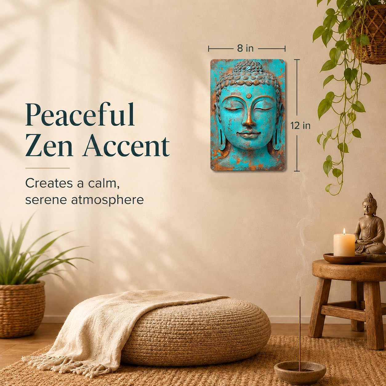 Turquoise Buddha Metal Wall Art, 8x12 Inch Vintage Zen Buddha Aluminum Sign, Rustic Spiritual Decor for Yoga Studio, Meditation Room, Boho Home Accent - Image 6