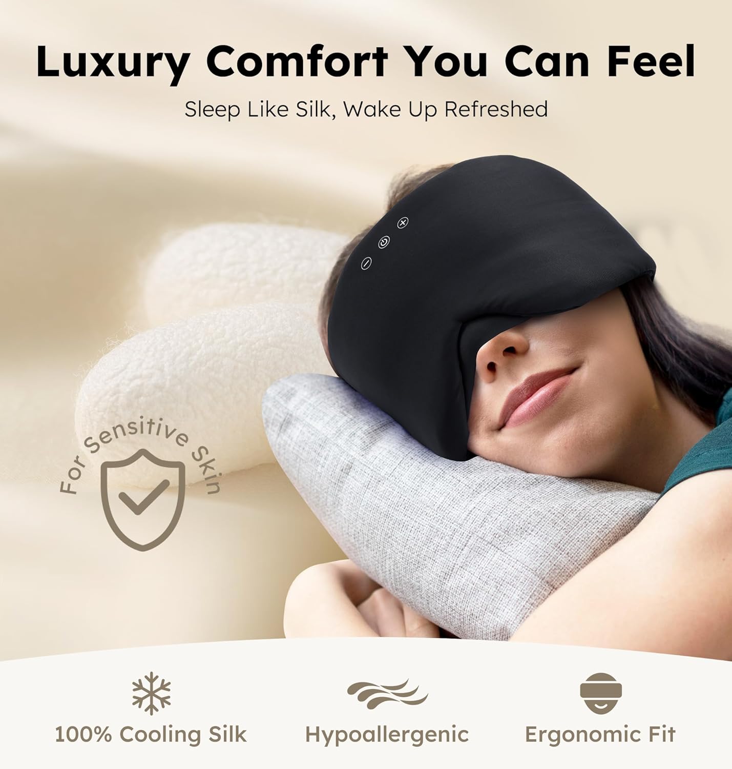Luxury Bluetooth 5.4 Sleep Mask for Adults - Ice Fiber Cooling & HD Sound, 100% Light Blocking Adjustable Eye Cover for Travel & Side Sleepers - Soft Sleep Headphones with 10H Playtime - Image 2