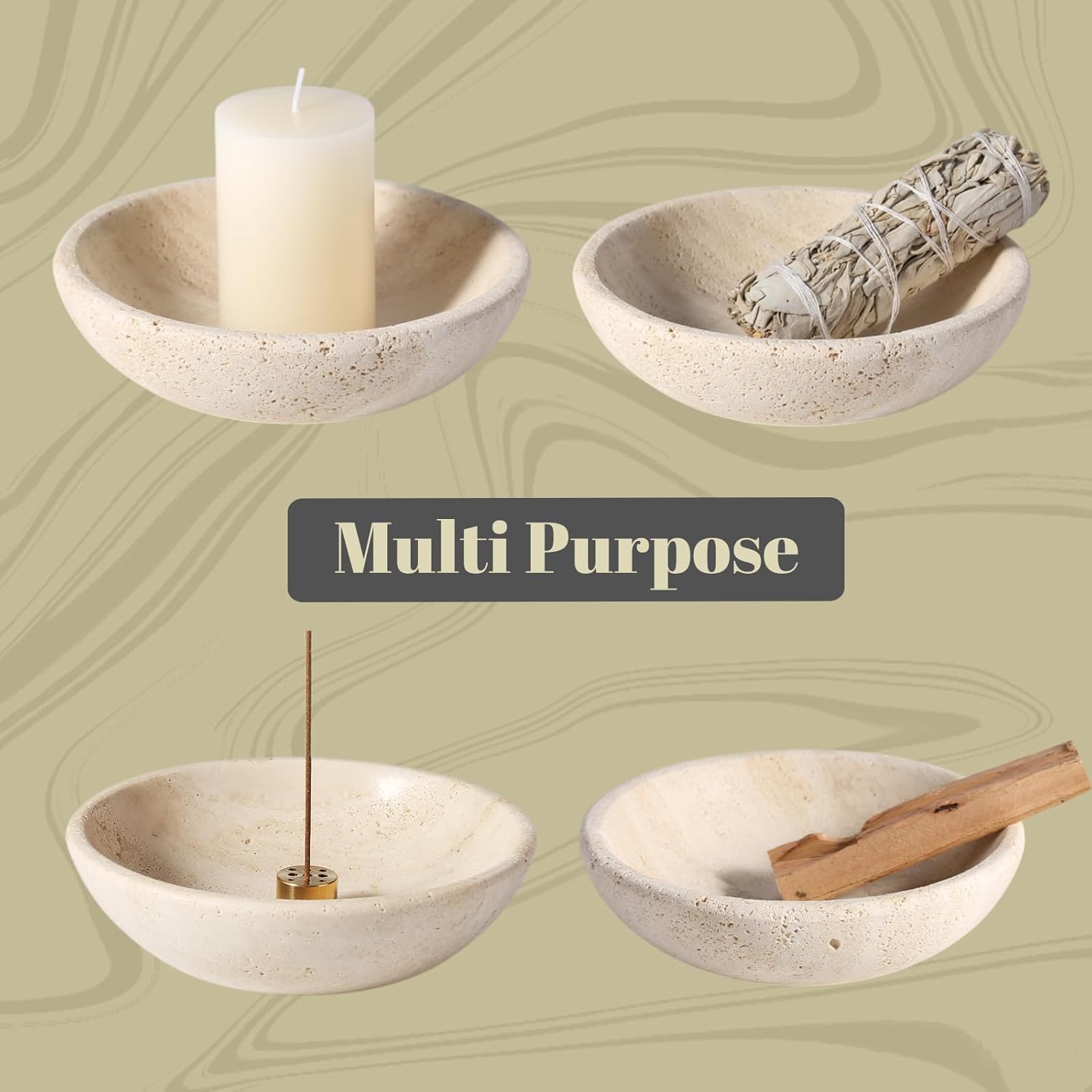 Koville Natural Travertine Incense Holder, Incense Holder for Sticks with 9 Holes, Handmade Incense Burner Ash Catcher for Meditation Yoga SPA, Balsam Fir/Palo Santo/Sage/Cone Incense Holder(Beige) - Image 4