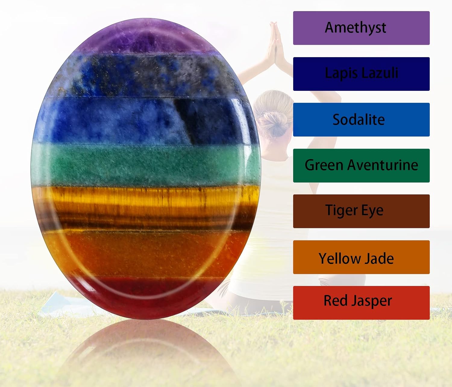 Marrywindix 2 Packs Natural Thumb Worry Stone Set 7 Chakra Crystals Healing Stones for Anxiety Stress Relief Meditation Crystal Therapy - Image 3