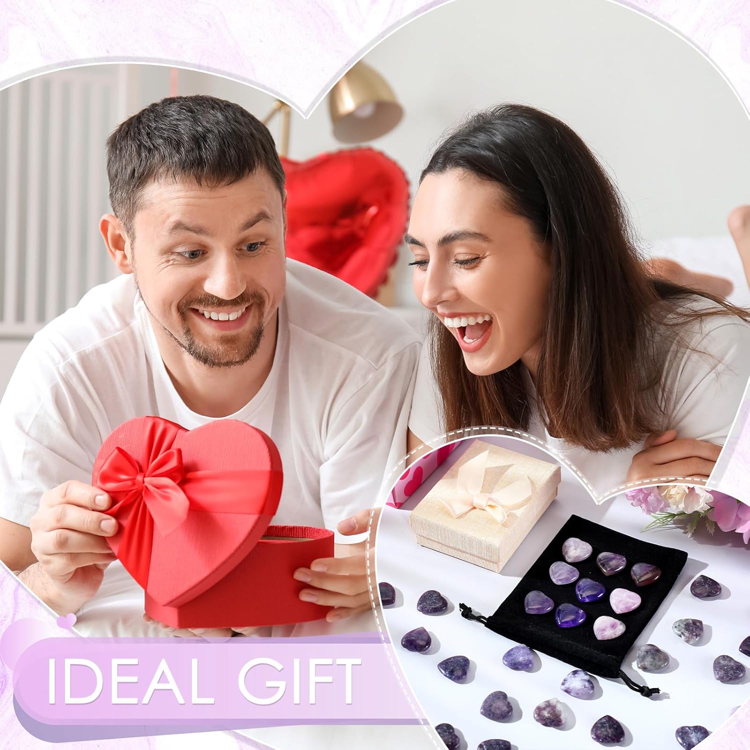 Ecation 120 Pcs Heart Quartz Bulk Crystals Stone Bulk Natural Polished Stone Heart Love Carved Healing Worry Crystal with Flannel Bag for Women Gifts(Amethyst) - Image 6