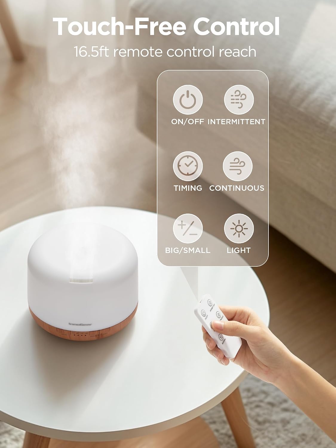 InnoGear Aromatherapy Diffuser & 10 Essential Oils Set, 500ml Essential Oil Diffuser with Remote Control Mother's Gift Ultrasonic Cool Mist Scent Humidifier Vaporizer Auto-Off Timer for Home, Yellow - Image 6