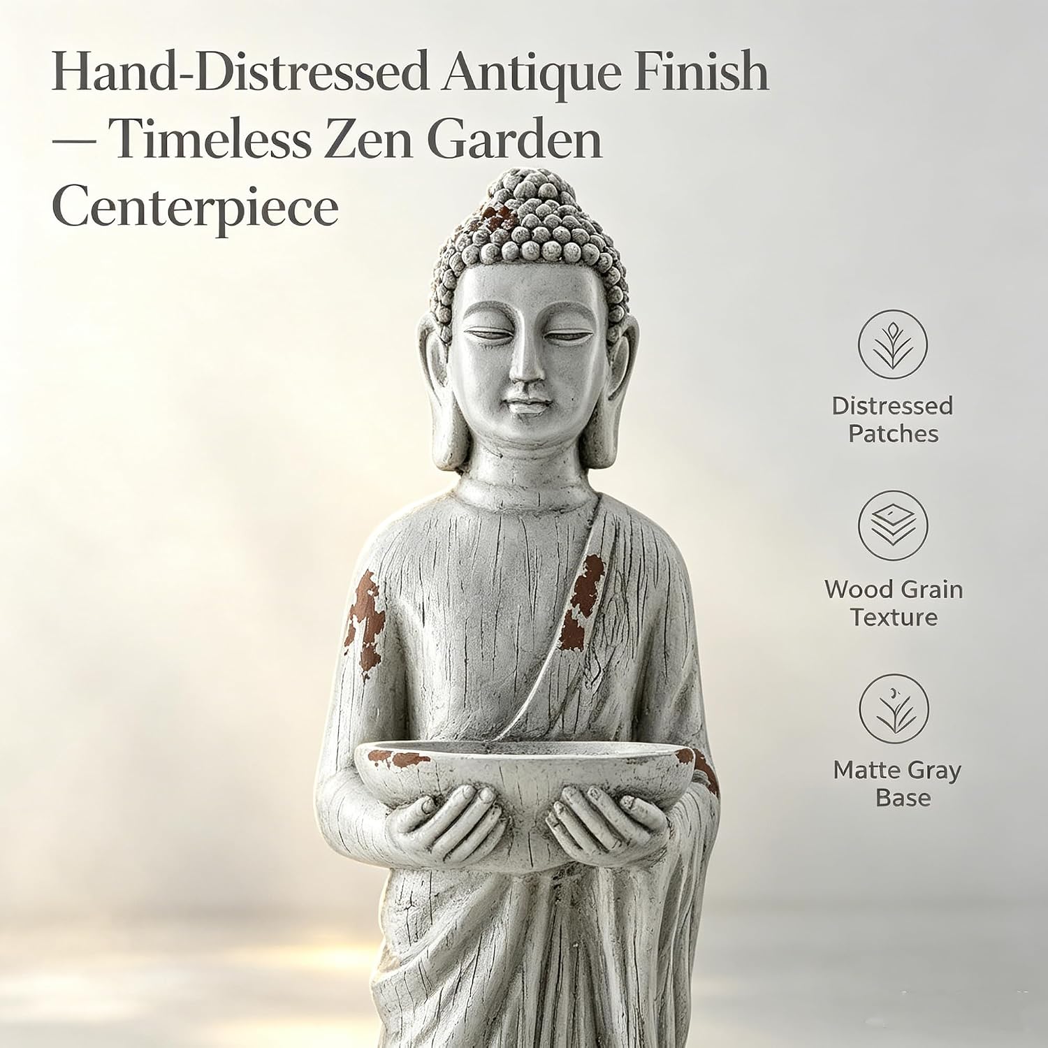 42" Extra-Large Buddha Outdoor Statue with Birdfeeder, Tall Zen Meditative Buddha Figures, Durable Weatherproof MGO Sculpture for Garden, Patio, Yard, Porch or Indoor Home Decor - Image 10