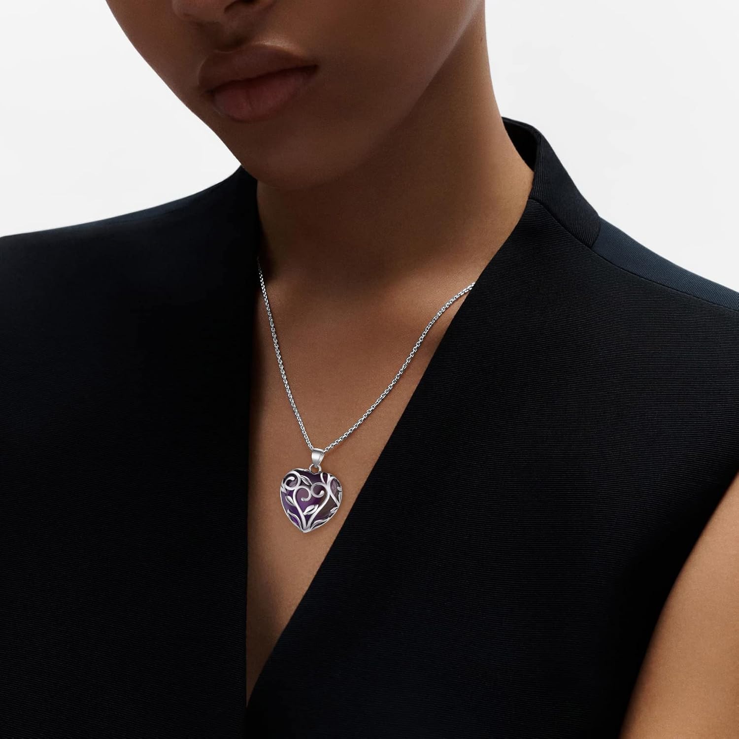 Bestyle Tree of Life Wrapped Healing Crystal Necklaces 12 Month Birthstone Pendant for Women, Crescent/Heart Gemstone Jewelry, Vintage Birthday Gifts/Energy Gift - Image 3