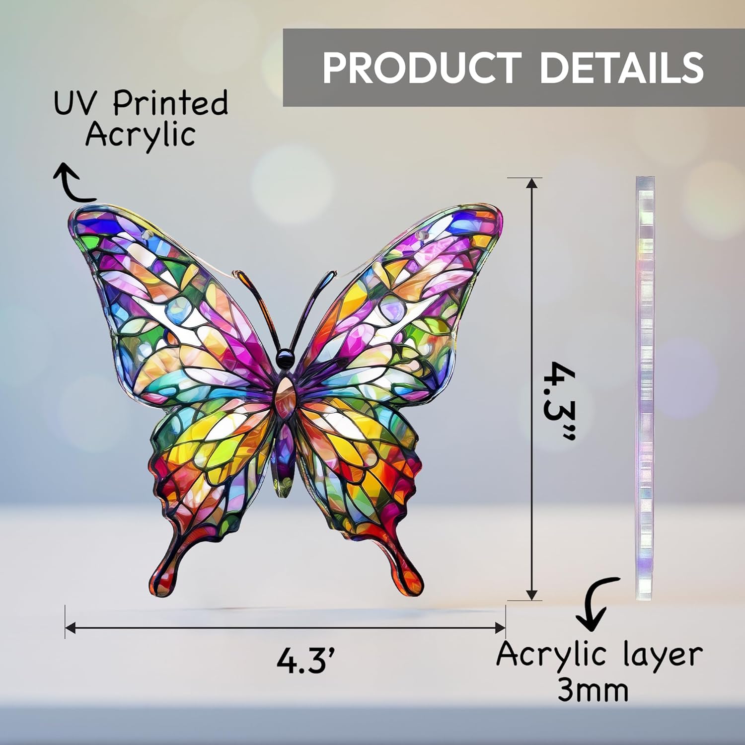 Butterfly Gifts for Women, Acrylic Butterfly Suncatcher Ornament Faux Stained Glass, Inspirational Gift for Women, Christmas Ornament Decorations 2025, Printed Suncatcher Effect Keepsake Acrylic - Image 2
