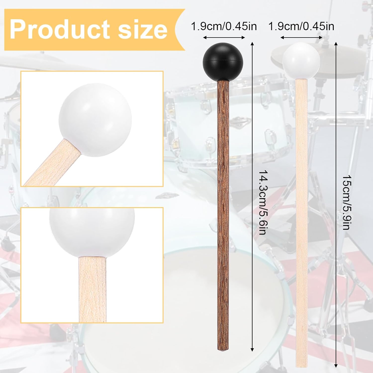 4 Pcs Steel Tongue Drum Mallets, 5.9 Inch Small Rubber Drum Mallets Sticks for Xylophone Glockenspiel Musical Instruments Mallet Birch Wood Handle Silicone Head Percussion Sticks - Image 5