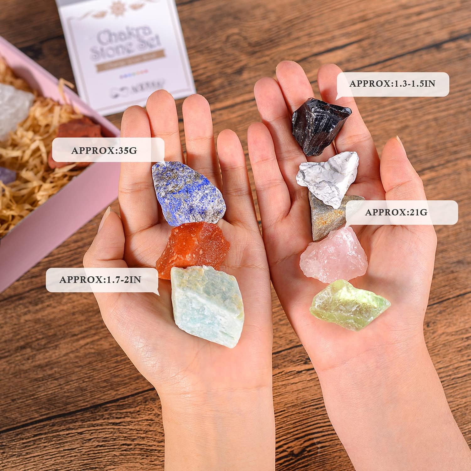 AOOVOO 17Pcs Crystals and Healing Stones, 14Pcs Real Raw Chakra Stones Set, Selenite Charging Plate, Amethyst Necklace, Rose Quartz, Mothers Day Gifts, Gift Box, Guide for Beginners, Collection, Meditation, Yoga - Image 3