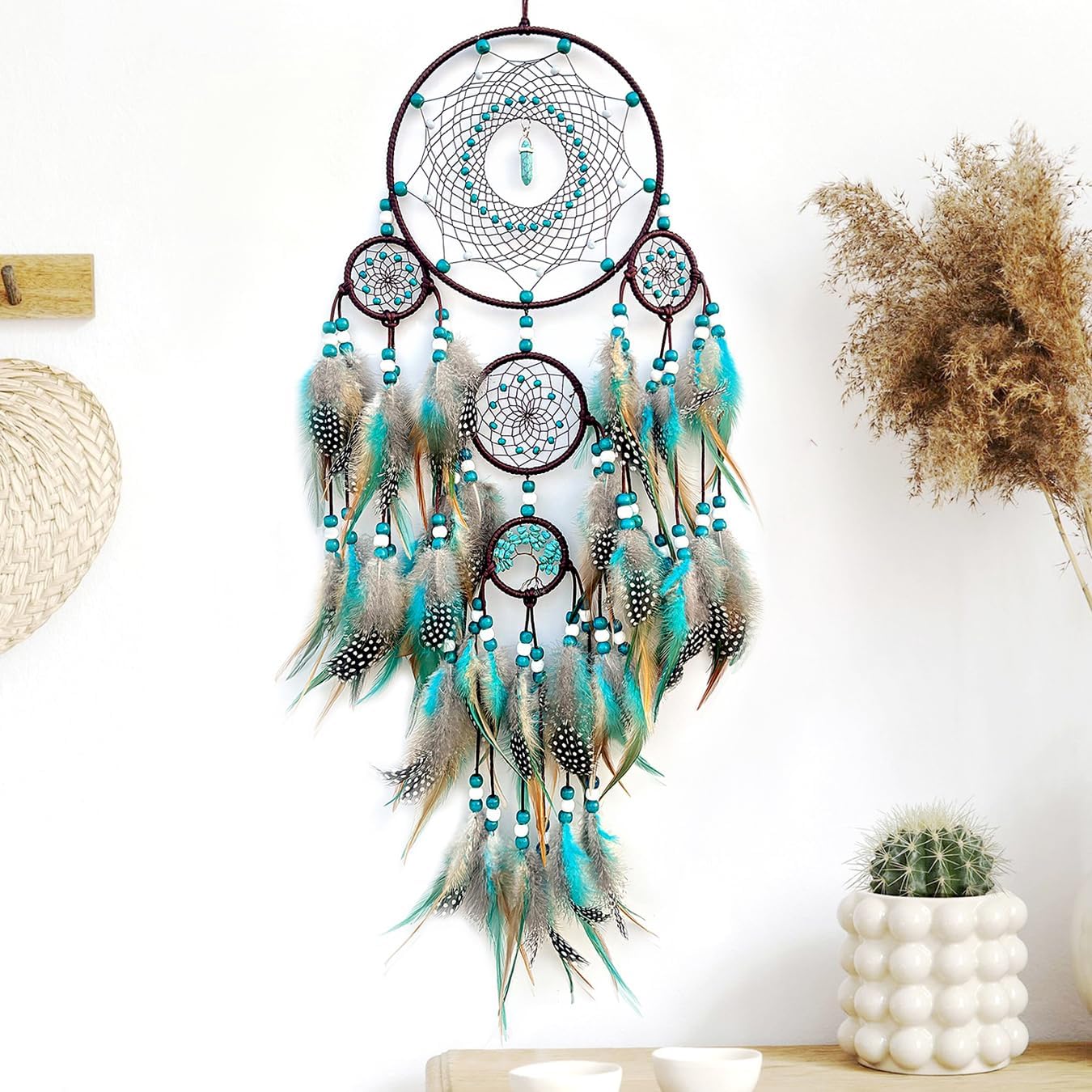 Large Dream Catchers,Boho Handmade Woven Turquoise Dream Catcher Wall Hanging Ornament for Bedroom Living Room Apartment Wedding Party Decor, Festival Blessing Gift (Turquoise) - Image 9