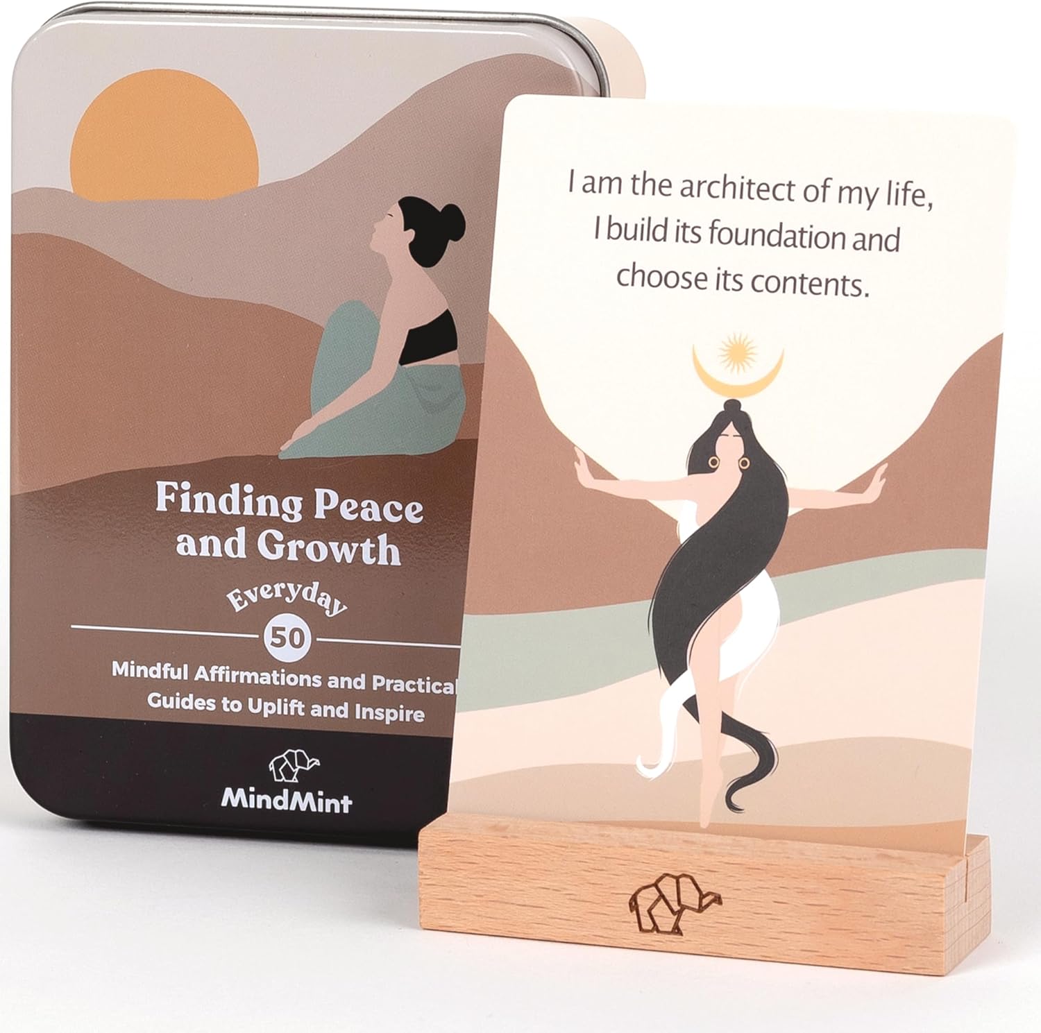 Daily Positive Affirmation Cards for Women - 50 Mindfulness Meditation Cards for Self Care in Tin Box with Wooden Stand - Motivational & Inspirational Gifts for Women, Best Friend, Sister