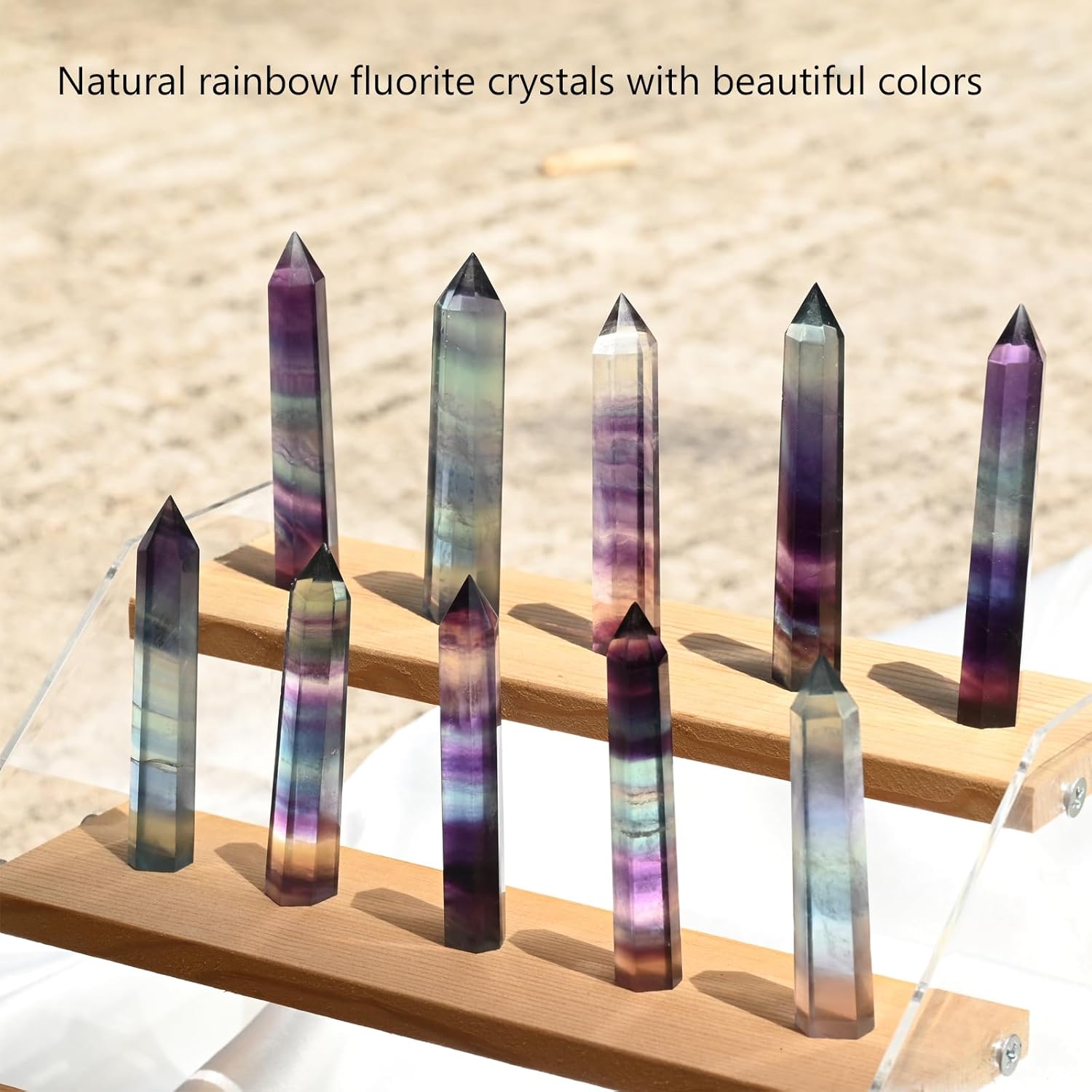 WHAL&YUNE Gemstone Wands 1PC, Rainbow Fluorite Hexagonal Wands Gemstone Tower, Natural Hand Carved Pointed Stone Fluorite Crystal for Meditation, Home Decor-3"-3.5"(8-9cm) - Image 5