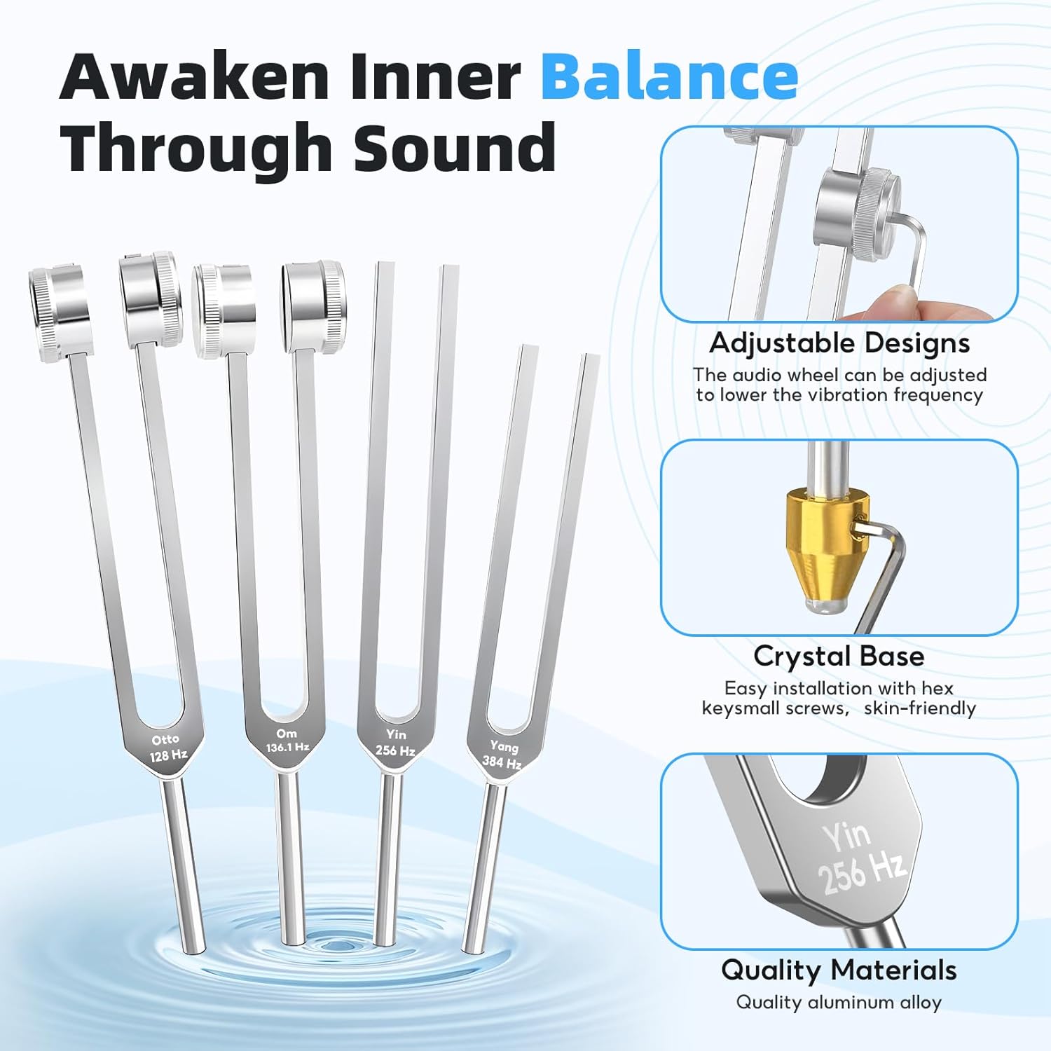 Tuning Forks for Healing, 128Hz 136Hz 256Hz 384Hz Tuning Fork Set for Meditation, Yoga and Chakra Energy Therapy, Perfect Healing Gift for Mom or Girlfriend on Mother's Day, Birthday - Image 3