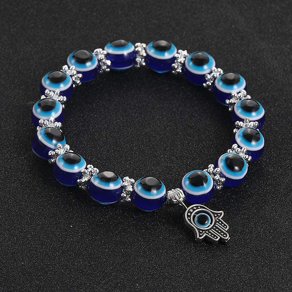 SUMMER LOVE Handmade Evil Eye Jewelry Blue Beaded Charm Stretch Bracelet Evil Eye Bracelet for Women Men Teens - Image 5