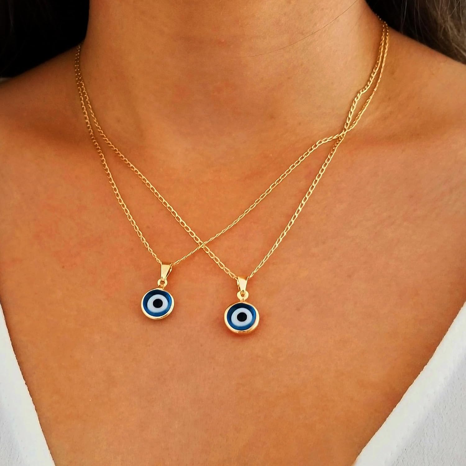 Evil Eye Necklace for Women 14K Gold Plated Delicate Necklaces Blue White CZ Diamond Pendant Necklace Cute Boho Tiny Evil Eye Lucky Protection Jewelry Gift for Women - Image 3