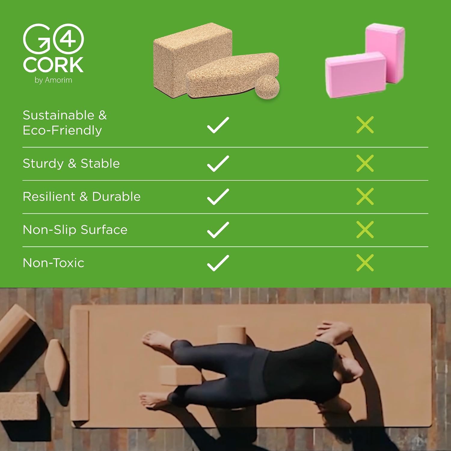 Go4Cork Cork Yoga Block | Non-Toxic, Alternative To Foam Yoga Blocks | Odorless, Soft, Non-Slip, Workout & Exercise | Yogi Gift Accessories | Men & Women | Eco Friendly, Sustainable - Image 6
