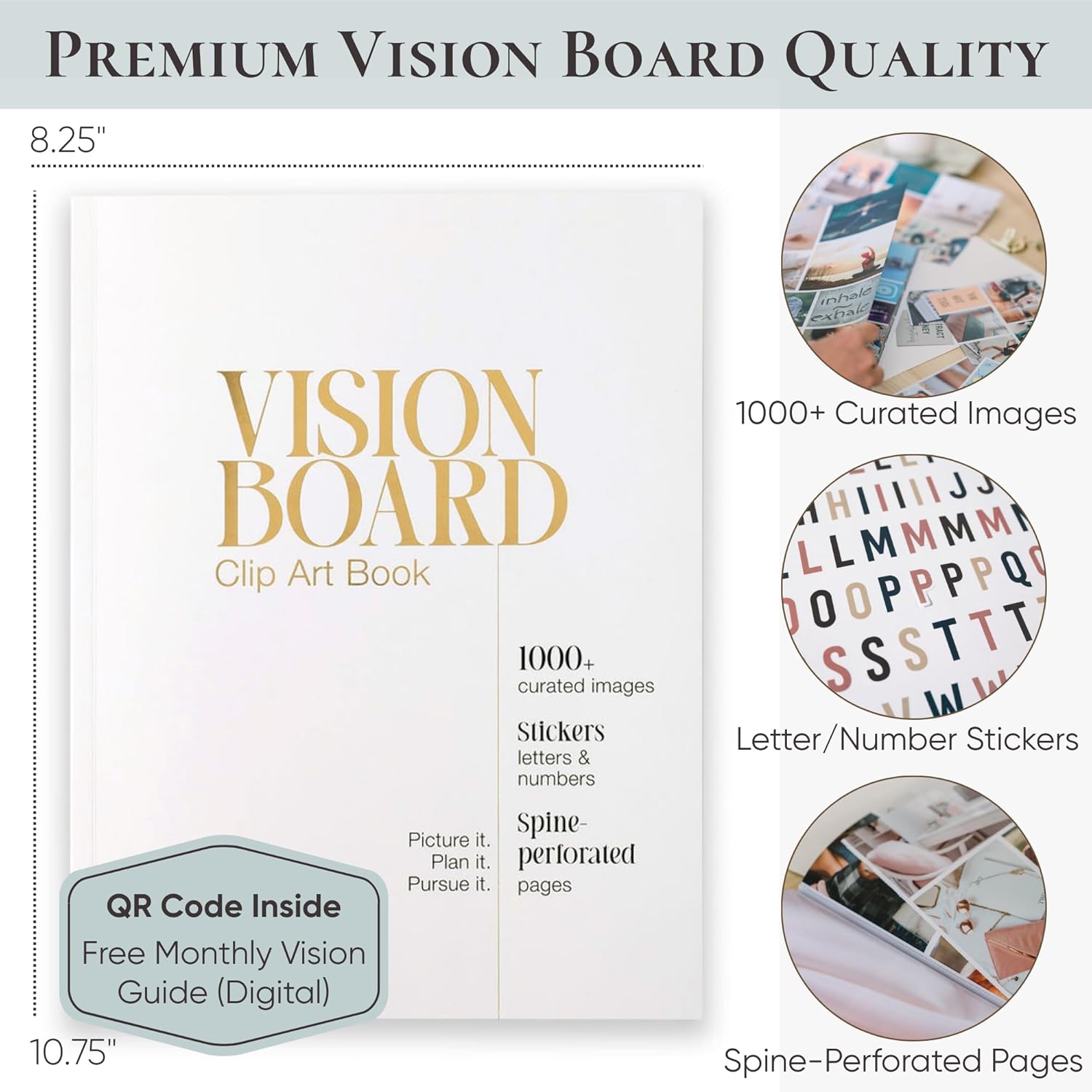Vision Board Book for Women | 1000+ Images, Quotes & Affirmations | Tear-Out Perforated Pages + Letter & Number Stickers | Complete Vision Board Kit & Collage Clip Art Book for Goal Setting - Image 2