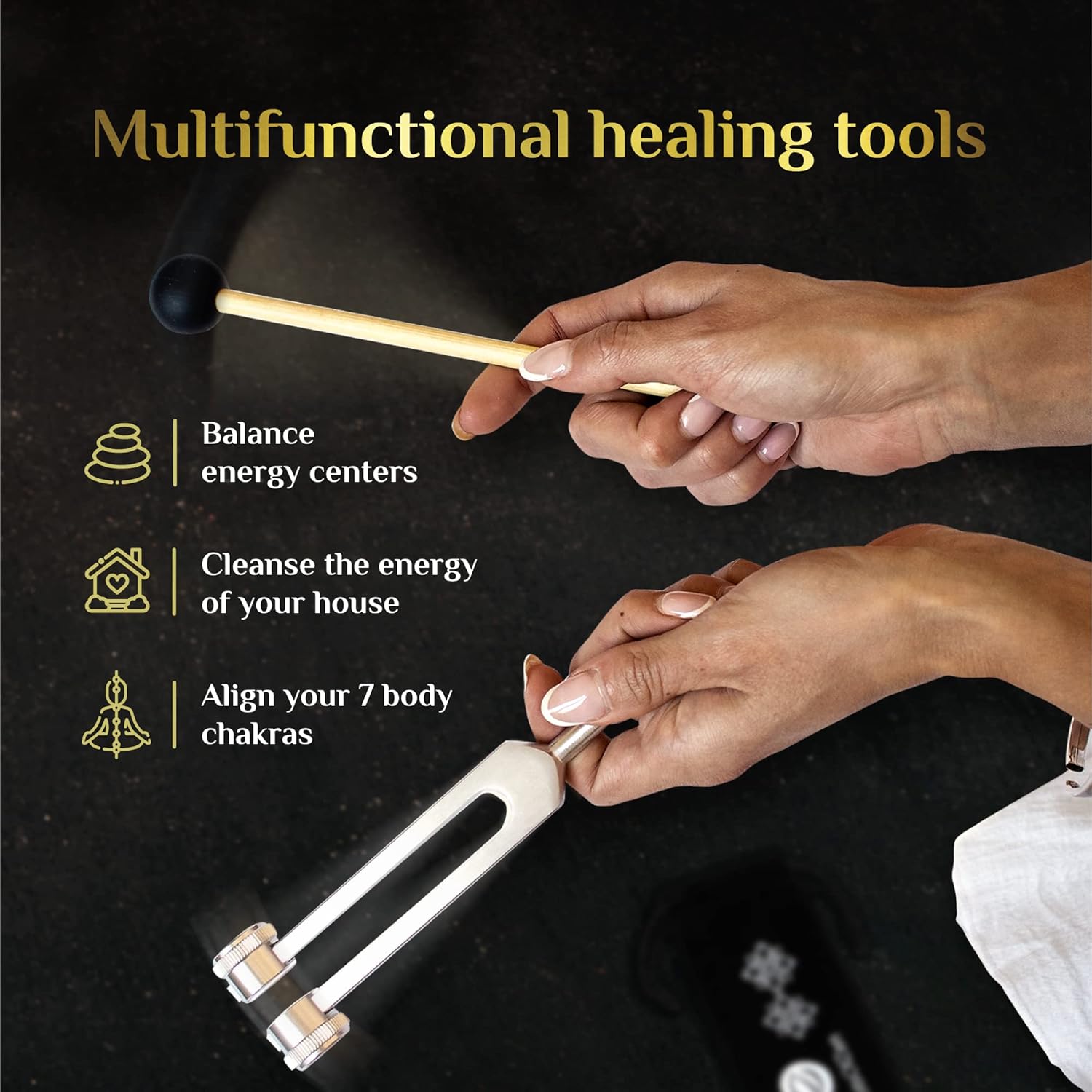 LOTS OF ZEN Tuning Fork for Healing Set (128Hz, 256Hz, 512Hz) | Sound Therapy, Chakra Balance & Grounding, Weighted & Unweighted, 80-Min Expert Video Course, Mallet & Velvet Pouches - Image 5
