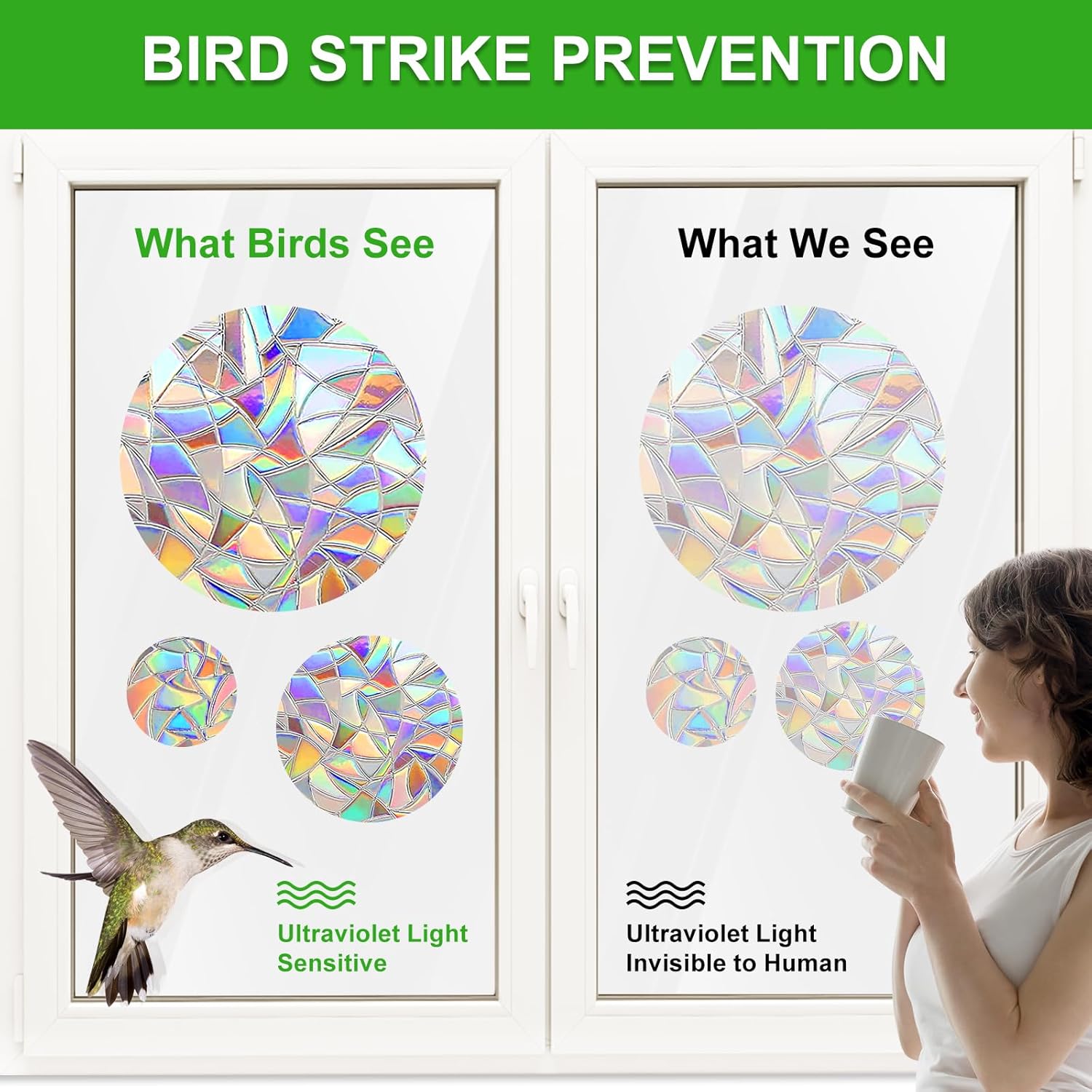 Window Decals for Birds Strikes, DELLAN 35 Anti-Collision Bird Deflectors, Suncatcher Stickers Rainbow Window Clings for Glass Windows - Image 2