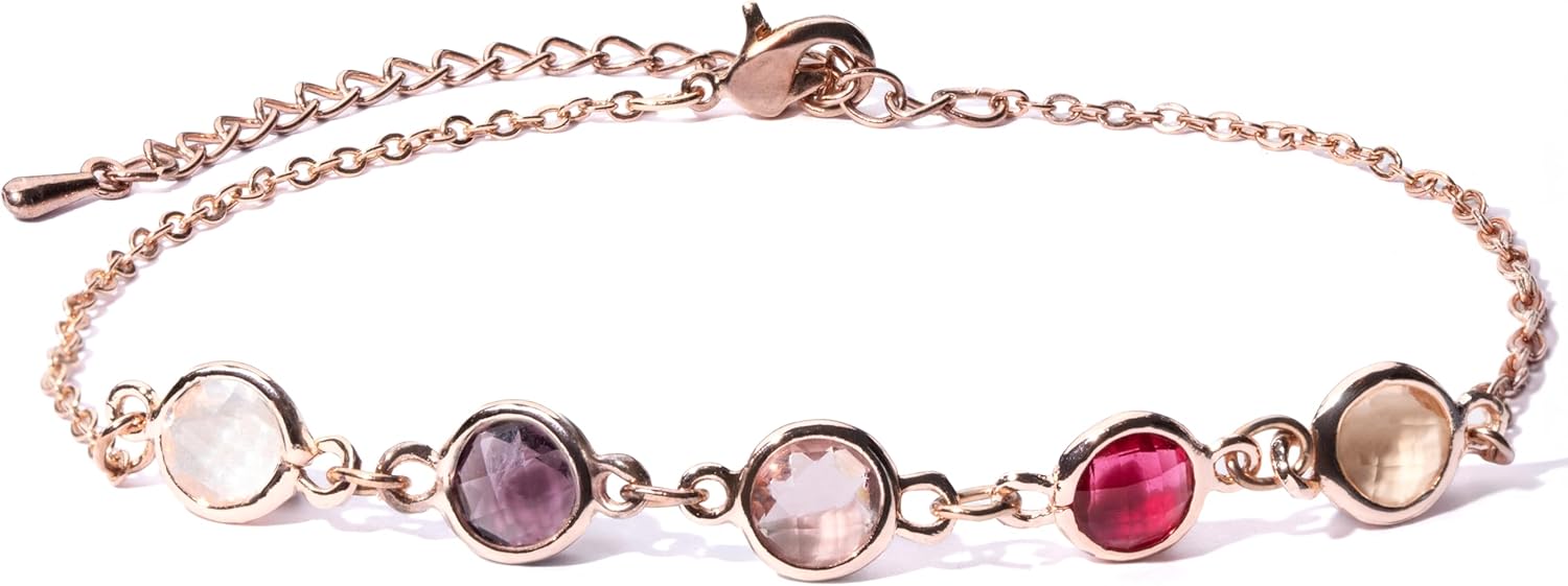 MignonandMignon Birthstone Bracelet for Women Gold | Custom Birth Month Gemstone Chain Bracelet | Friendship Bracelet Personalized Gift for Mom Daughter Best Friend