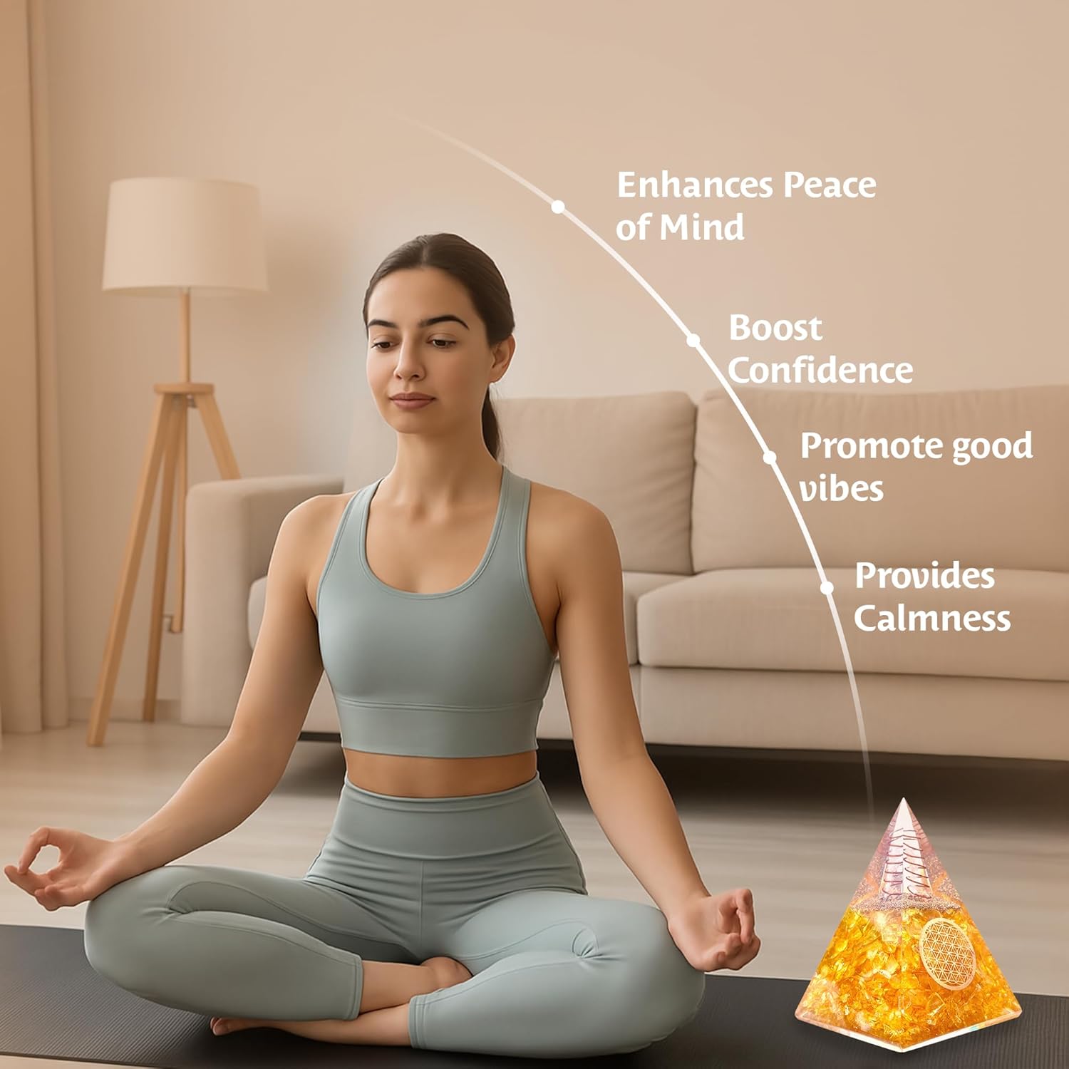Orgone Citrine Pyramid for Success Handcrafted Orgonite Crystal Pyramid for Energy Balance, Meditation, Home Decor & Chakra Support - Image 2