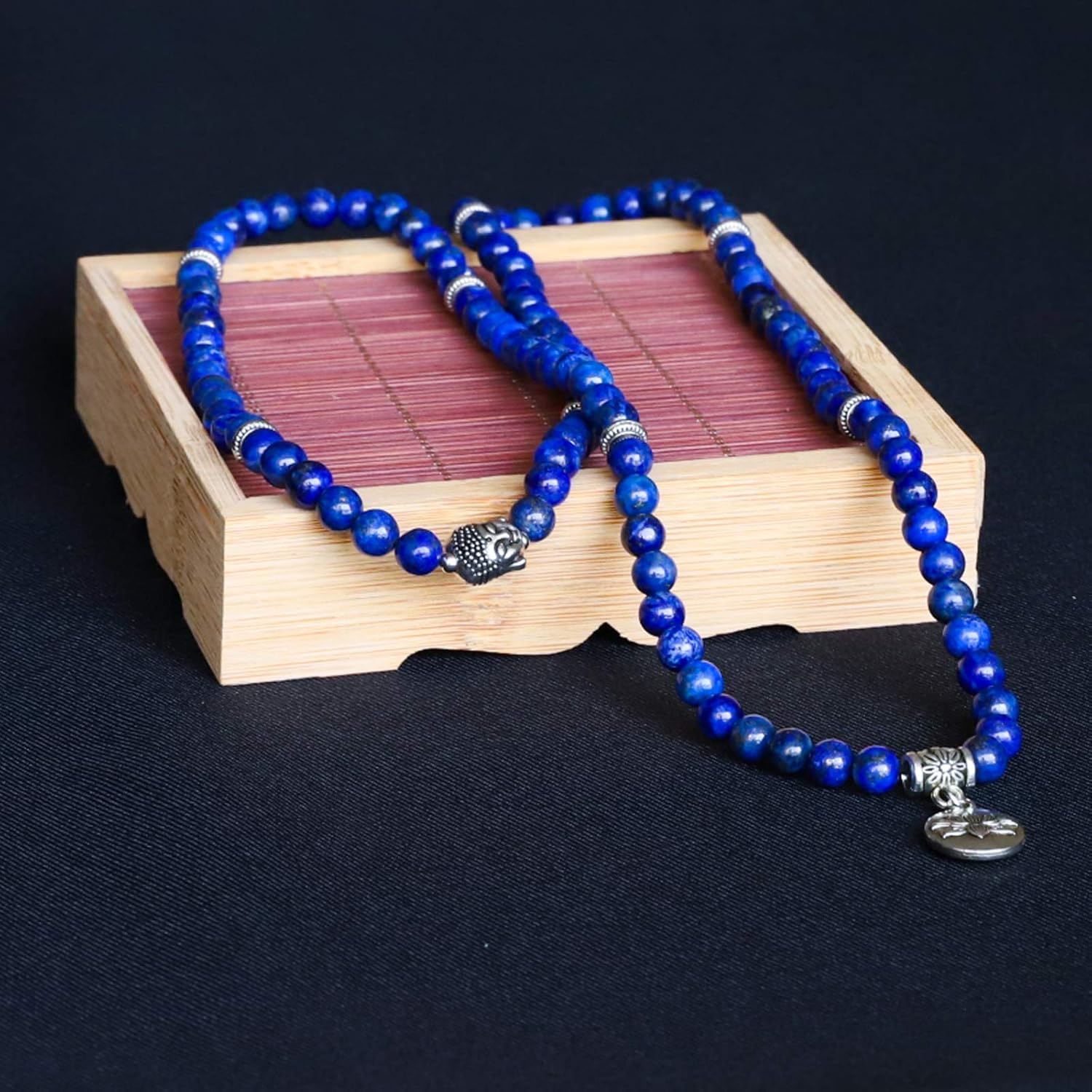 Bivei 108 Mala Beads Necklace Long Beaded Wrap Bracelets Genuine Gemstone Mala Prayer Beads Lotus Buddha Charm Yoga Meditation Necklace - Image 5