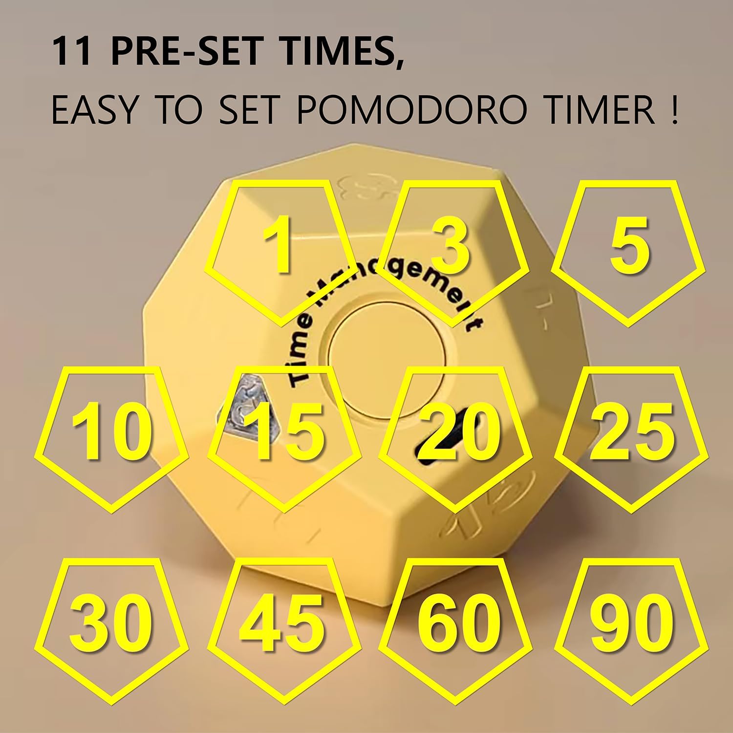 Cube Pomodoro Timer - Flip to Start Countdown, Rechargeable Mini Productivity Timer for Study, Office, 11 Preset Times, Silent/Vibration, Time Management Tool for Kids & ADHD (Yellow) - Image 3