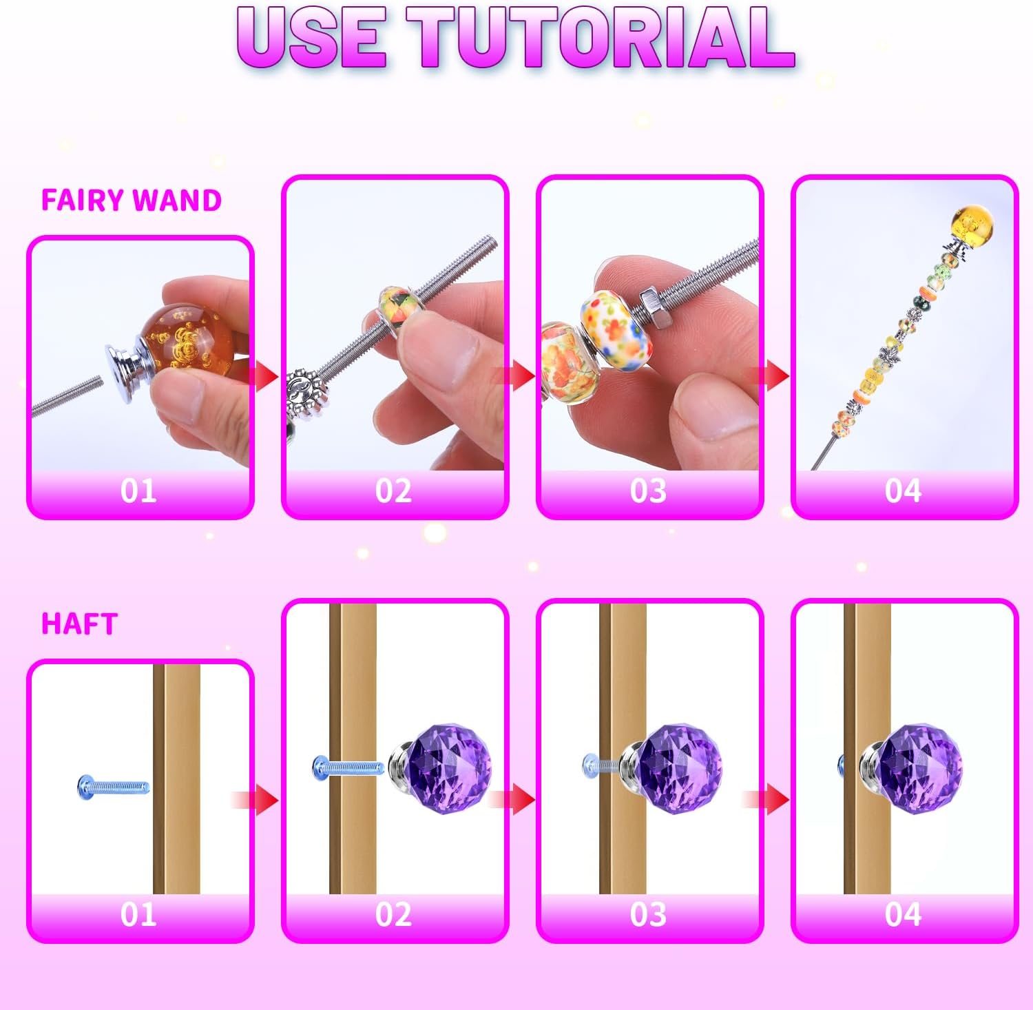 AIPRIDY DIY Crystal Beaded Fairy Wand Garden Stakes Kit, Colorful Decorative Wands with Assembly Guide, 12 or 10 Inch Threaded Rods,Outdoor Garden Decoration Set (238, Rainbow+Diamond Top) - Image 5