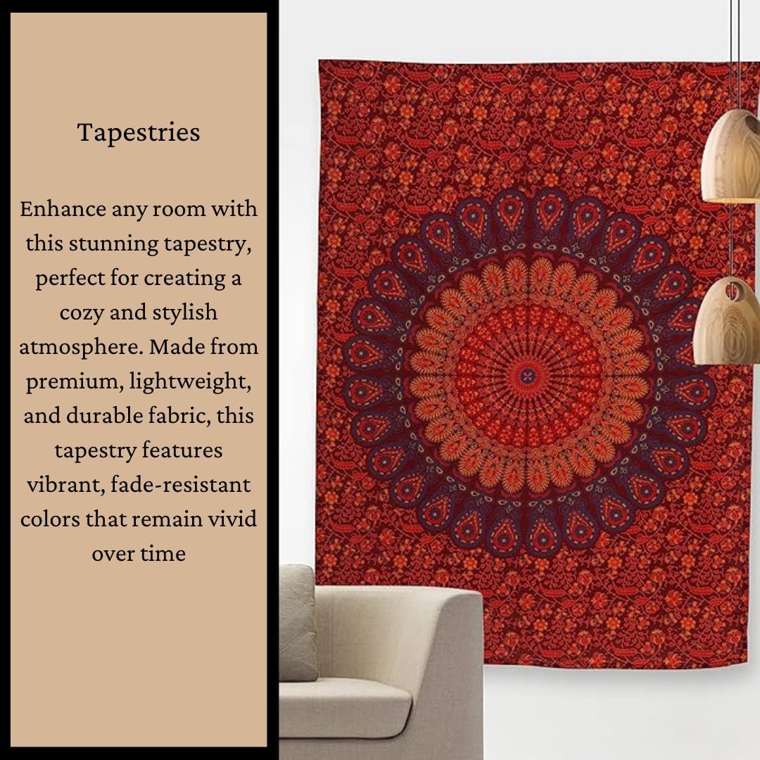 Bless International Indian-hippie-gypsy Bohemian-psychedelic Cotton-mandala Wall-hanging-tapestry-multi-color Large-mandala Hippie-tapestry (Golden Blue, King (88x104Inches)(225x265Cms)) - Image 6
