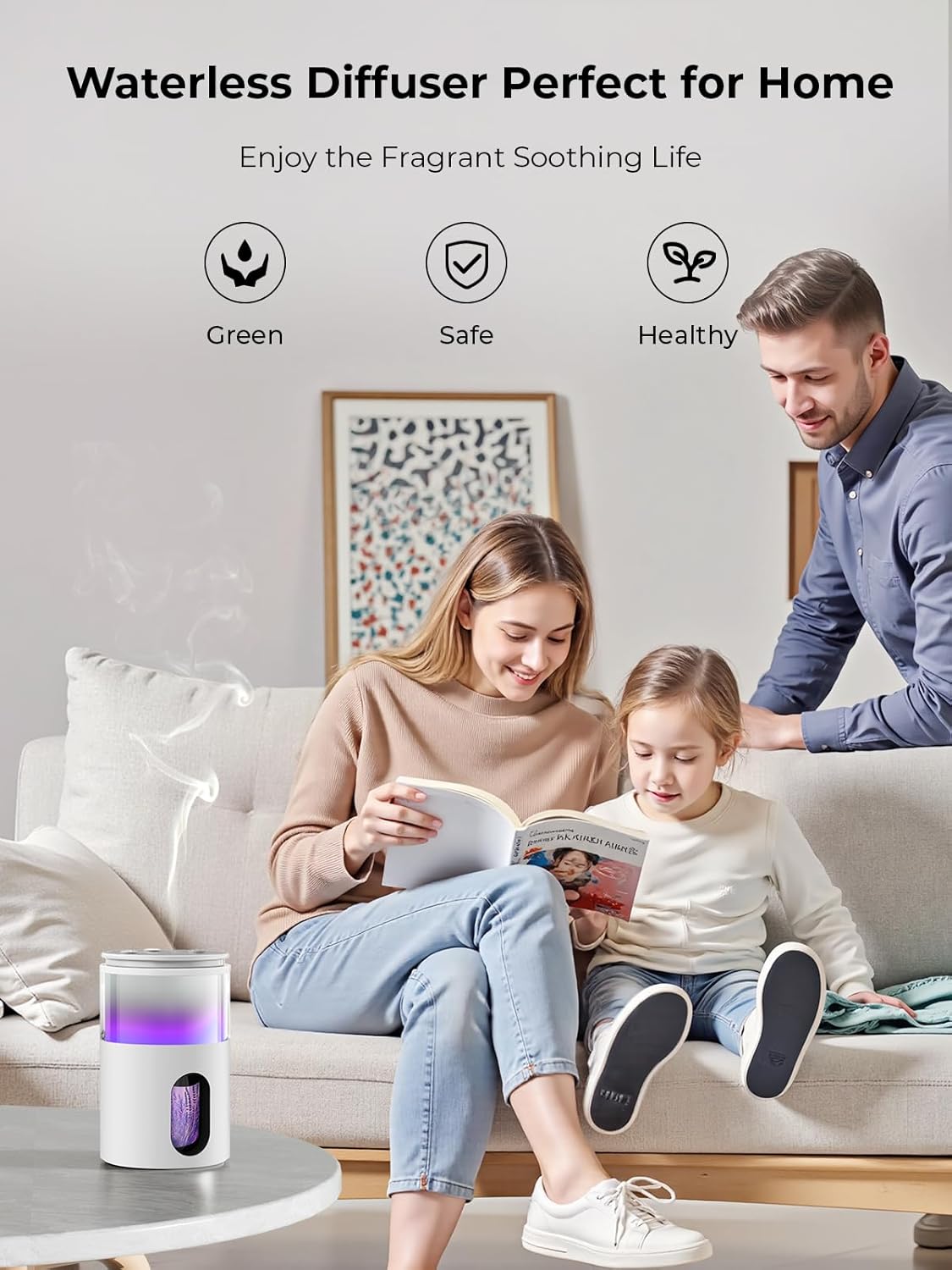 Waterless Essential Oil Diffuser: 𝟗 𝐂𝐨𝐥𝐨𝐫𝐬 𝐋𝐄𝐃 Scent Diffuser for Home&Car&Office - Portable Diffuser with 48H Battery, 4 Timers & 3 Mist Levels, Snow White - Image 8