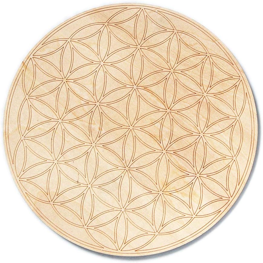 Flower of Life Wood Crystal Grid Altar Chakra Crystal Healing Sacred Geometry Metatron's Cube Witchcraft (B)