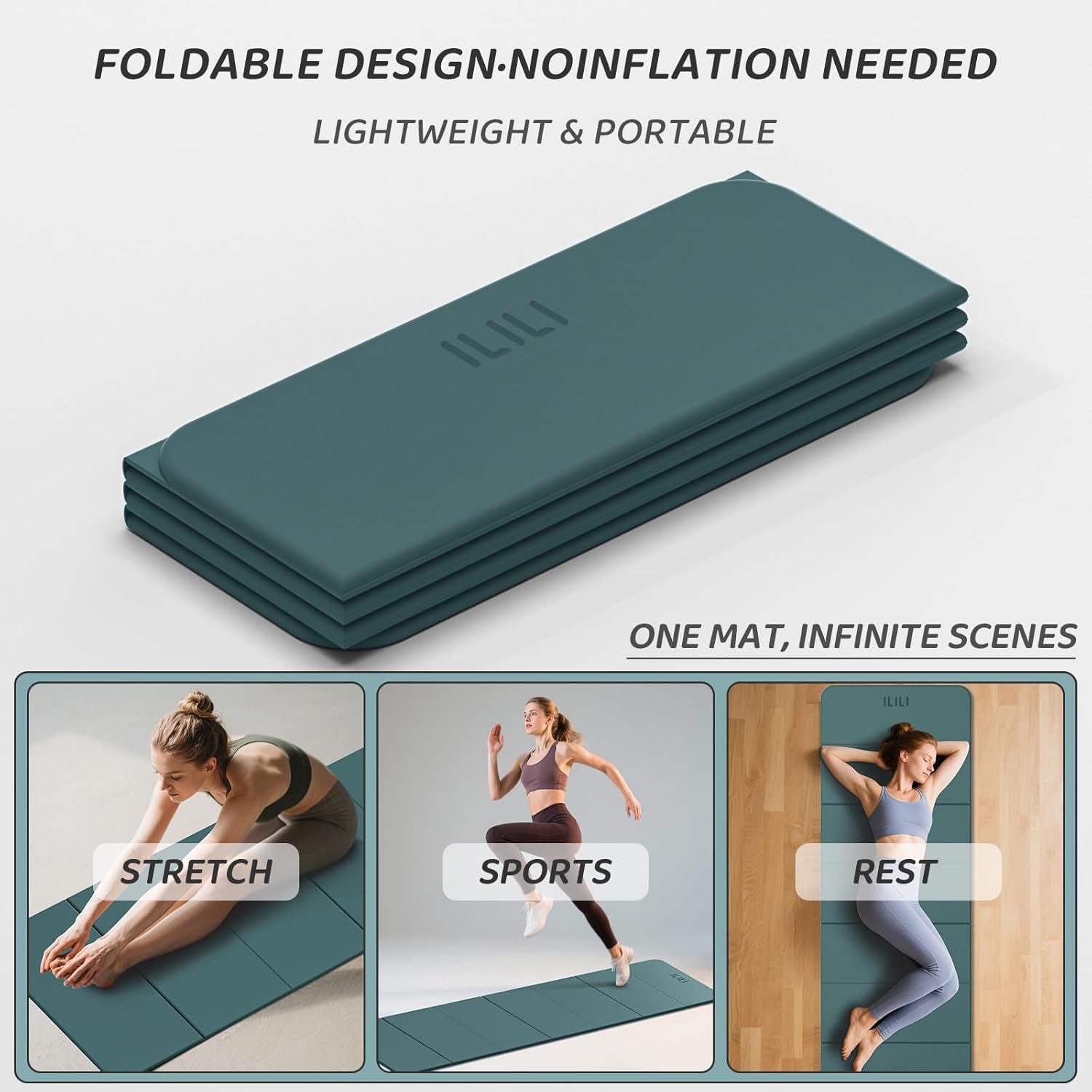 ILILI Foldable Yoga Mat 71 * 24 * 0.3 Inch, Lightweight TPE Non Slip Exercise Mat, Waterproof Portable Fitness Mat for Home Gym, Pilates, Stretching & Daily Workouts - Image 6