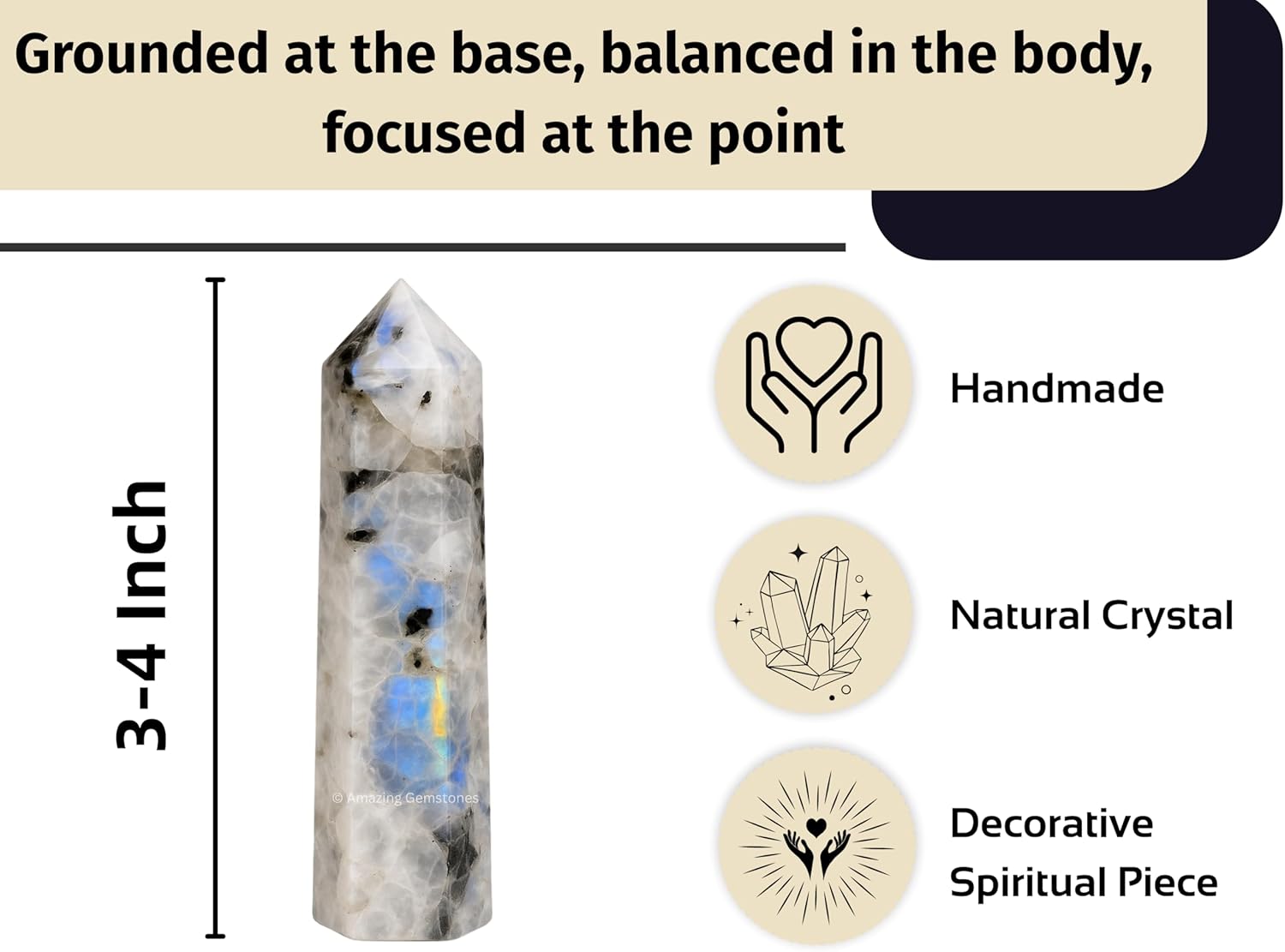 Amazing Gemstone Rainbow Moonstone Crystal Towers - Natural Healing Crystal Point Obelisk for Reiki Healing and Crystal Grid (3" to 4" INCH) - Image 5
