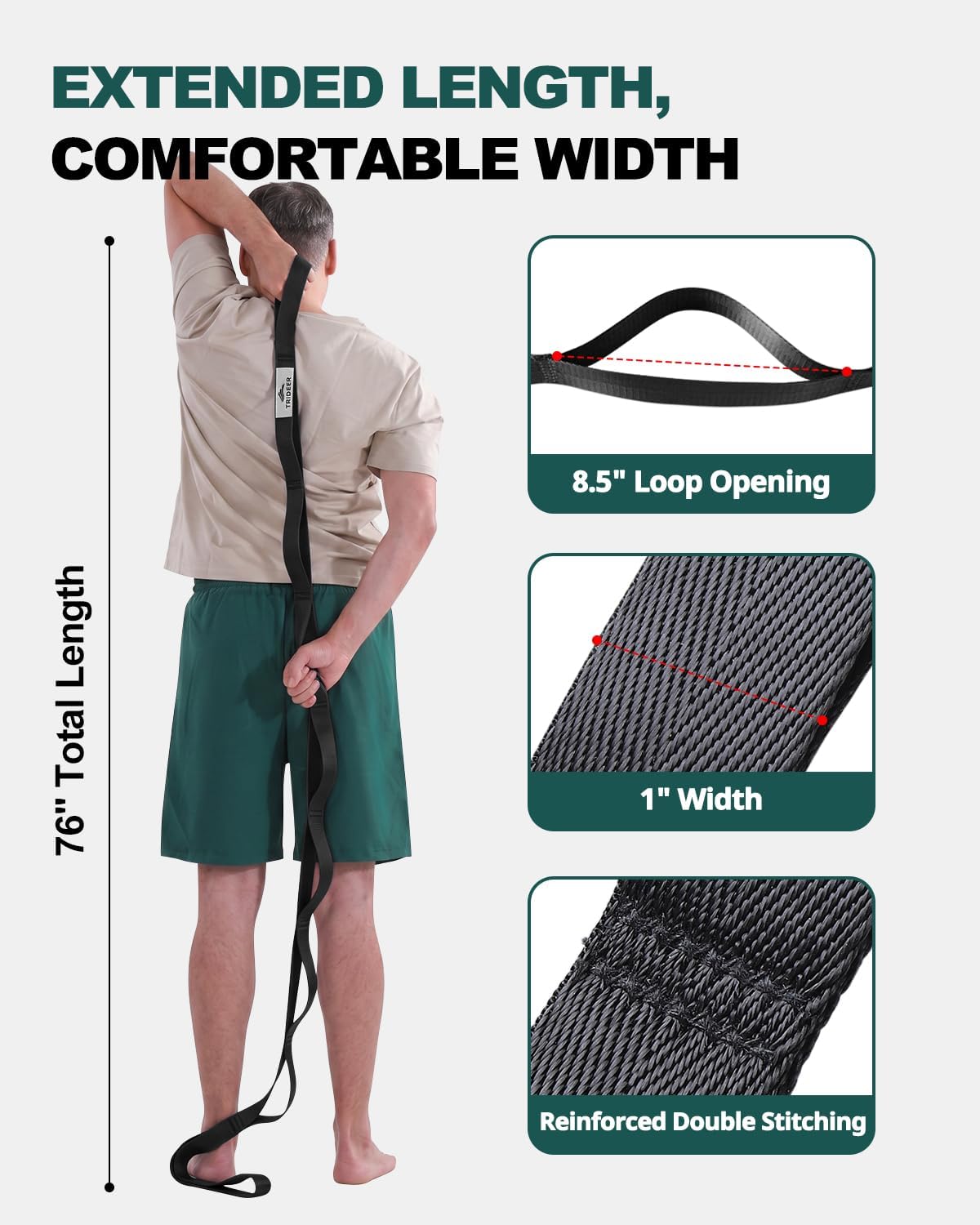 Trideer Non-Elastic Stretching Strap with Loops for Physical Therapy & Rehab, Knee Hip Leg ROM Post-Surgery, Yoga Strap for Stretching, Leg Lifter Strap Mobility Aid, Hamstring Calf Back - Image 5