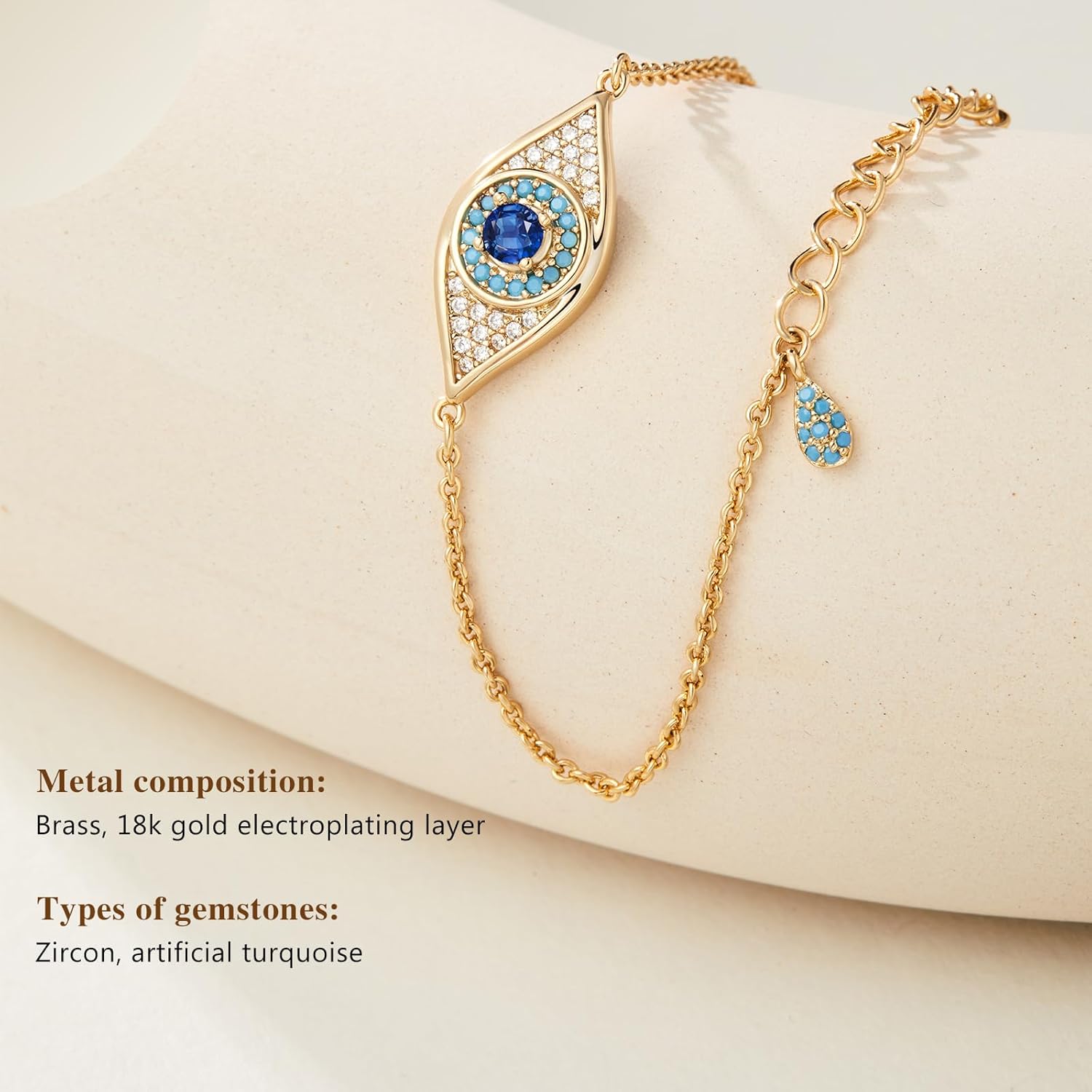 Cicy Bell Evil Eye Bracelets 18k Gold Plated Turquoise Zirconia Link Bracelets Trendy Jewelry Gift for Women Adjustable 5.9" with 1.9'' Extender - Image 8