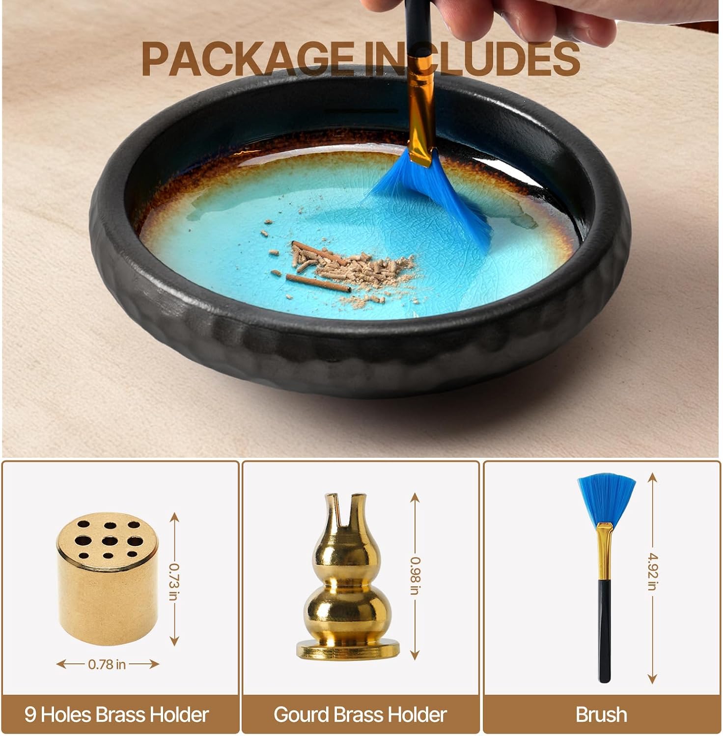 6 Inch Incense Holder with Ash Catcher,Handmade Crack Blue Glaze Ceramic Incense Burner Bowl with 9-Hole Design for Sticks,Cones,Coils Sage,Palo Santo - Perfect for Meditation,Yoga & Zen Home Décor - Image 3