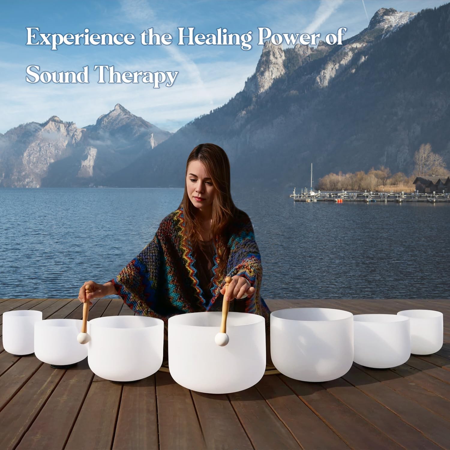CVNC Crystal Singing bowl Set of 7 for Sound Healing White | 7"-12" Inch Frosted Chakra Quartz, Sound Healing Meditation,Mindfulness,Relaxation, Includes 2 Case Bags and Rubber Mallets - Image 3